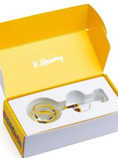 Preview pic of Keith Haring Glass Spoon Pipe Multi Yellow Design