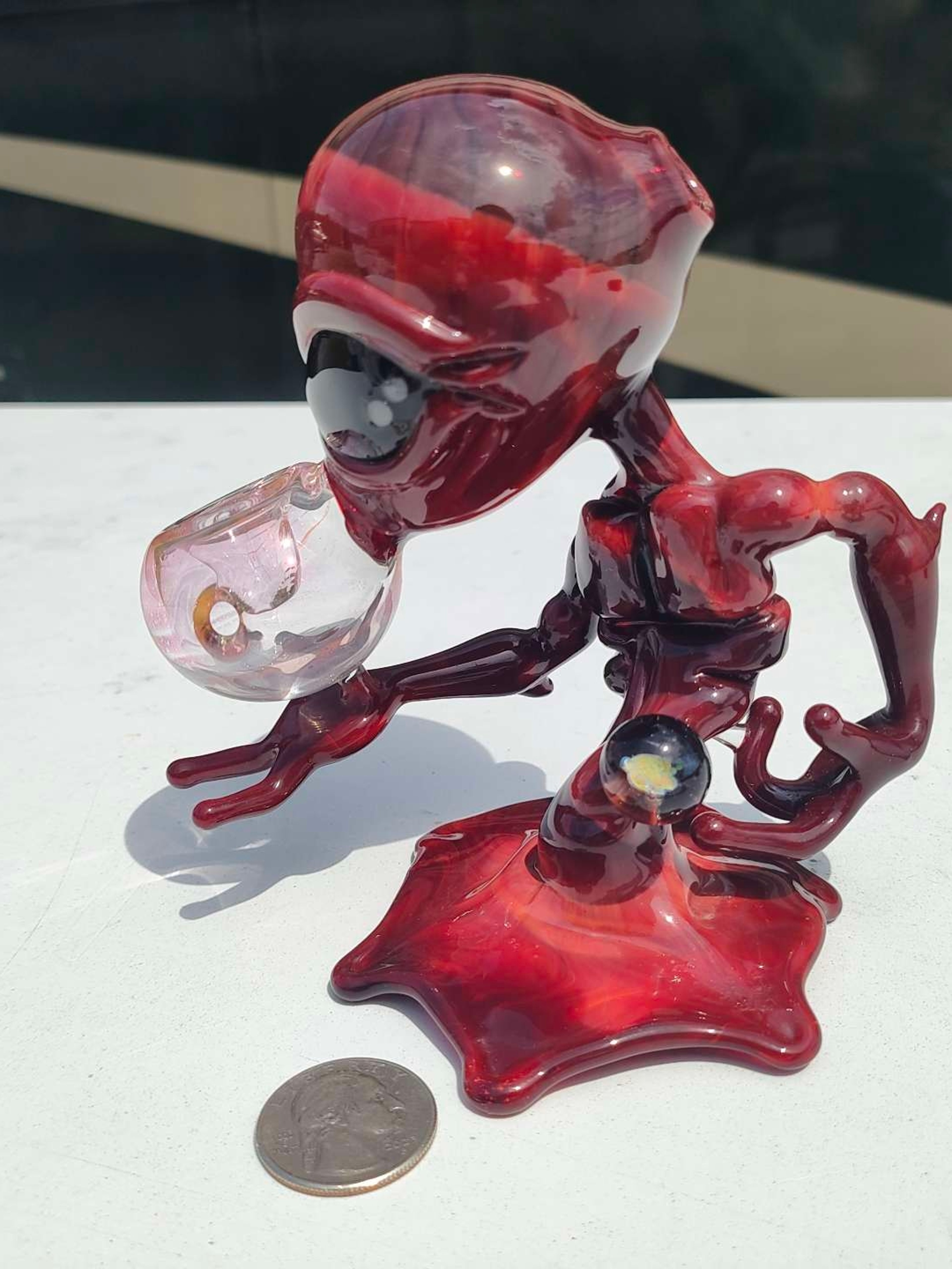 Ghost Glass Alien Traveler Sculptural Hand Pipe | Documented Provenance from Artist Attribution | Rare American Heady Glass Artwork | Intricate Alien Figure & Travel-Themed Design image 0