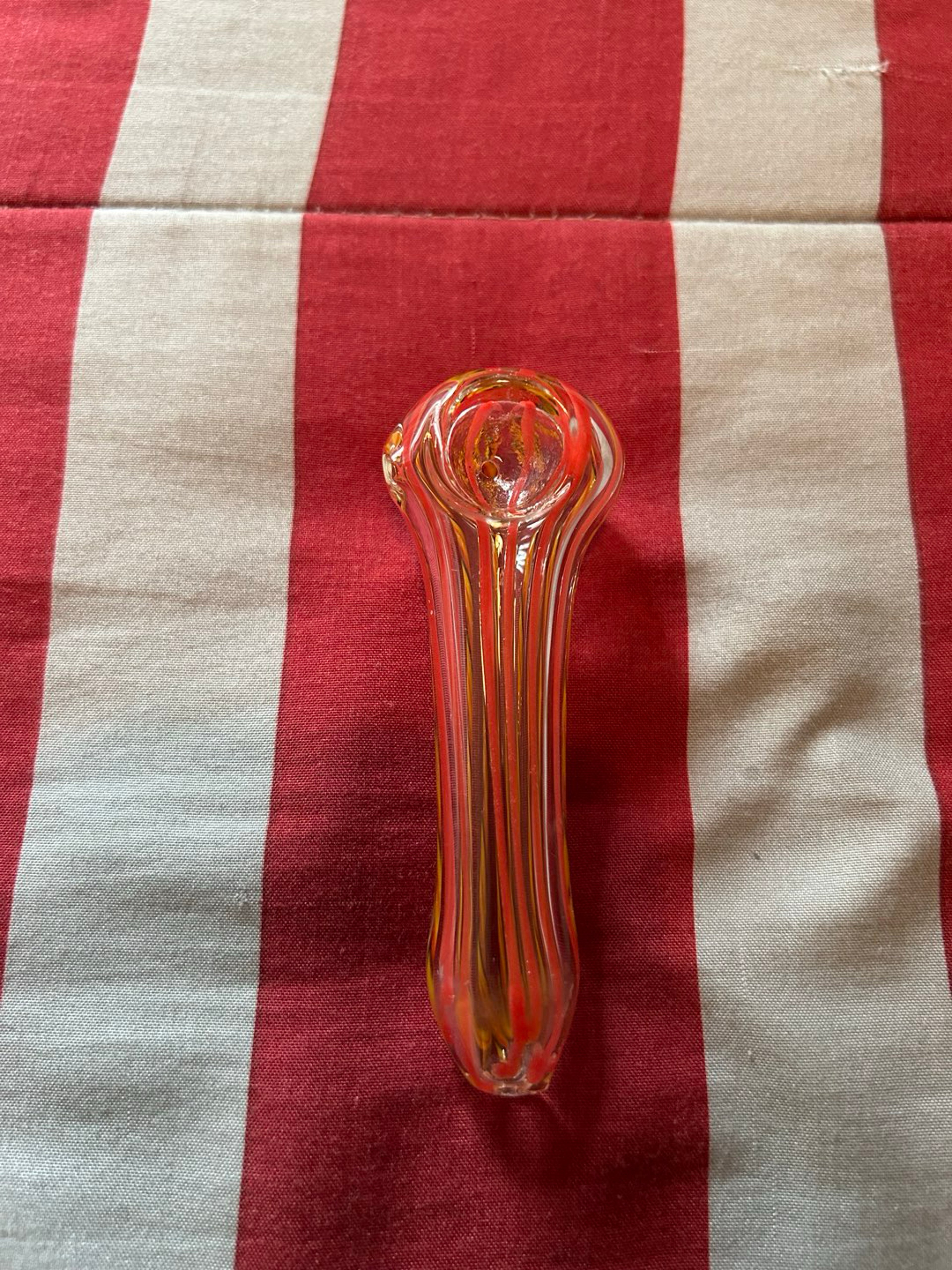 Red and clear pinstriped spoon pipe image 0