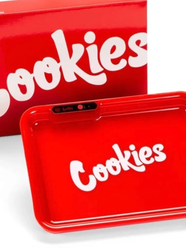 Preview pic of Cookies Glow Tray 11" x 8" Rechargeable USB-C LED Plastic Rolling Tray in Red