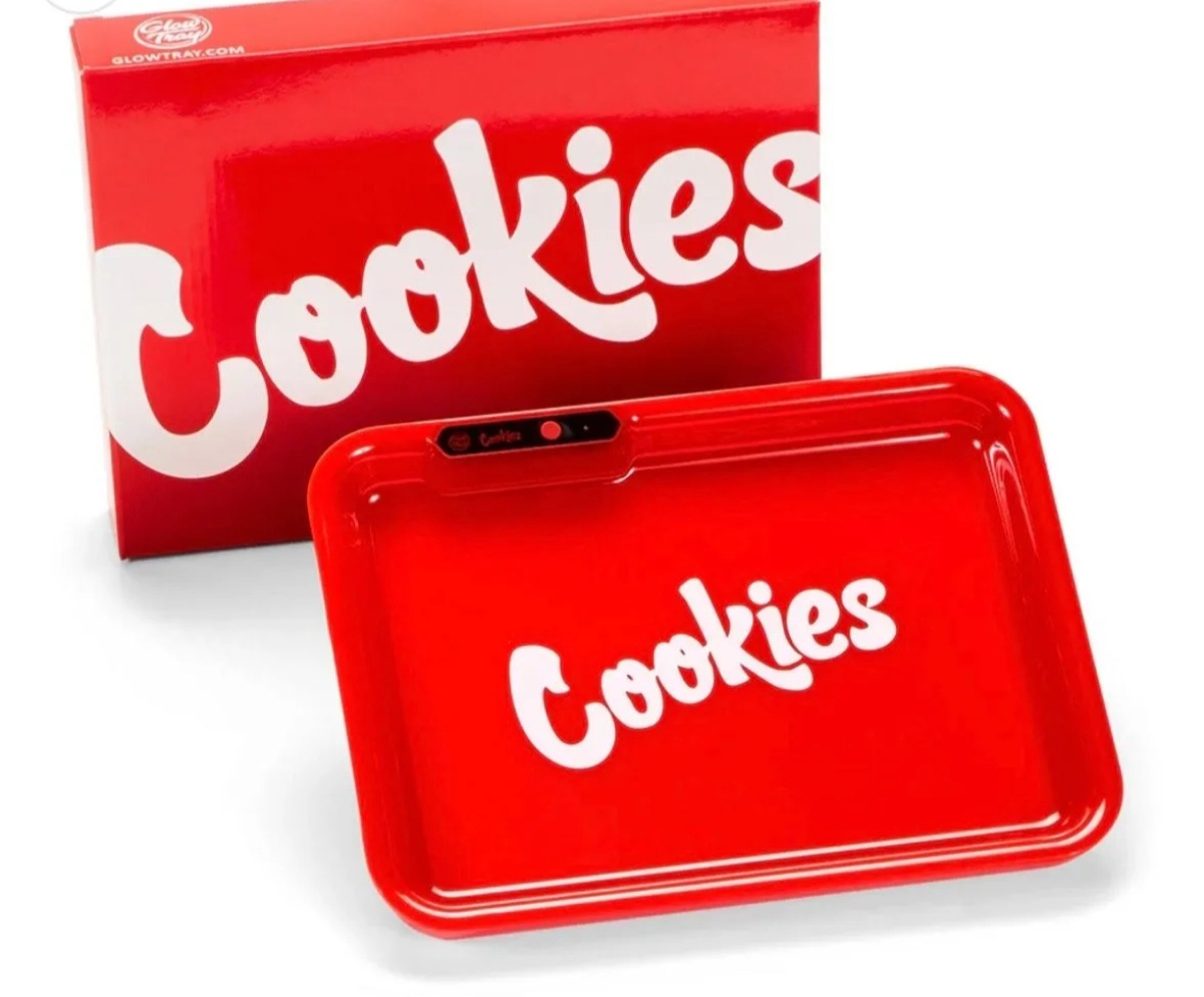 Preview pic of Cookies Glow Tray 11" x 8" Rechargeable USB-C LED Plastic Rolling Tray in Red
