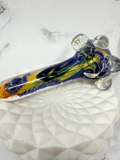 Preview pic of 4.5” Handmade Color Changing Blue Rave Glass Pipe