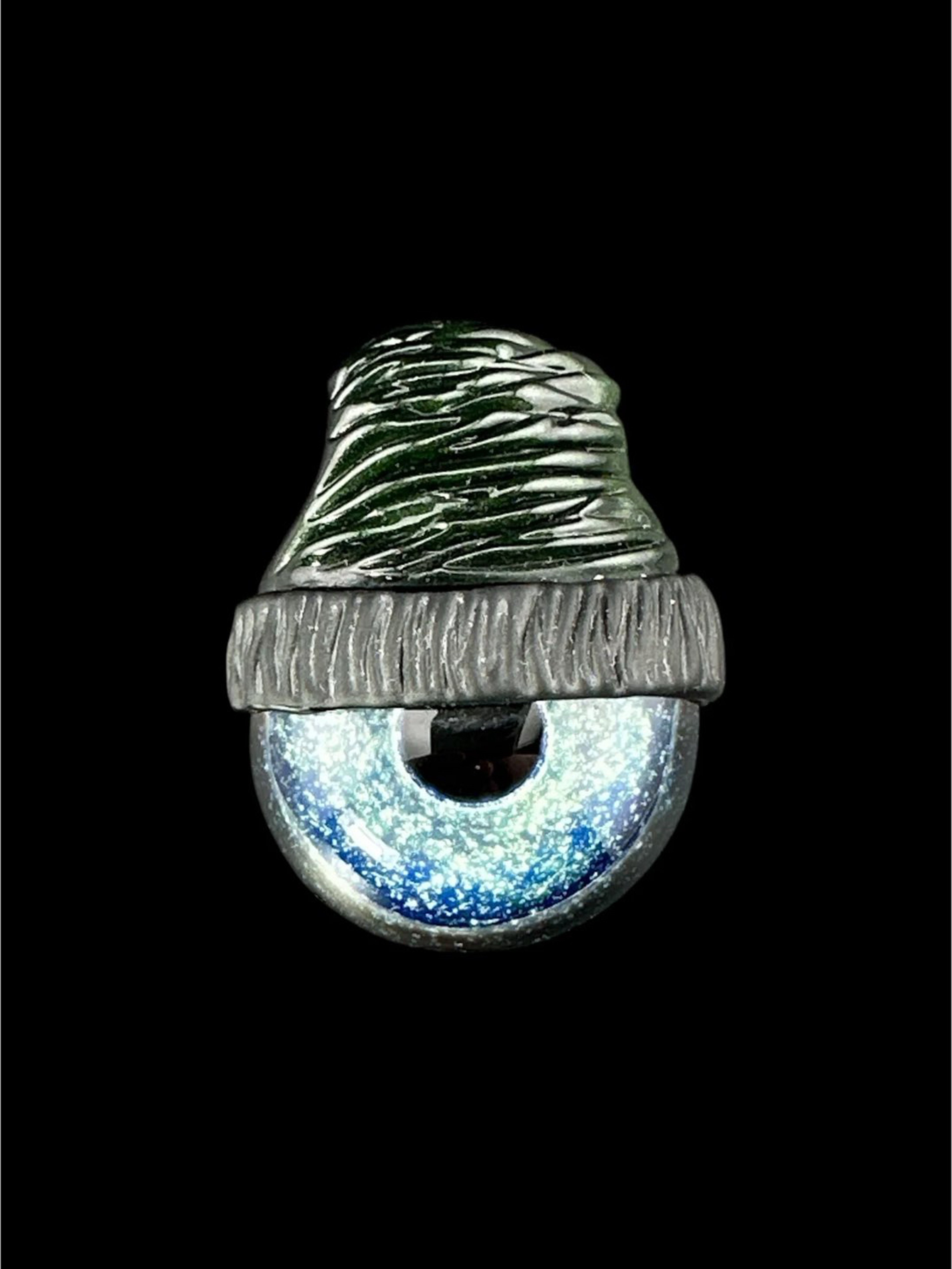 Preview pic of Brand New Junkie Glass Regular Size Eyeball With Green Beanie Pendant