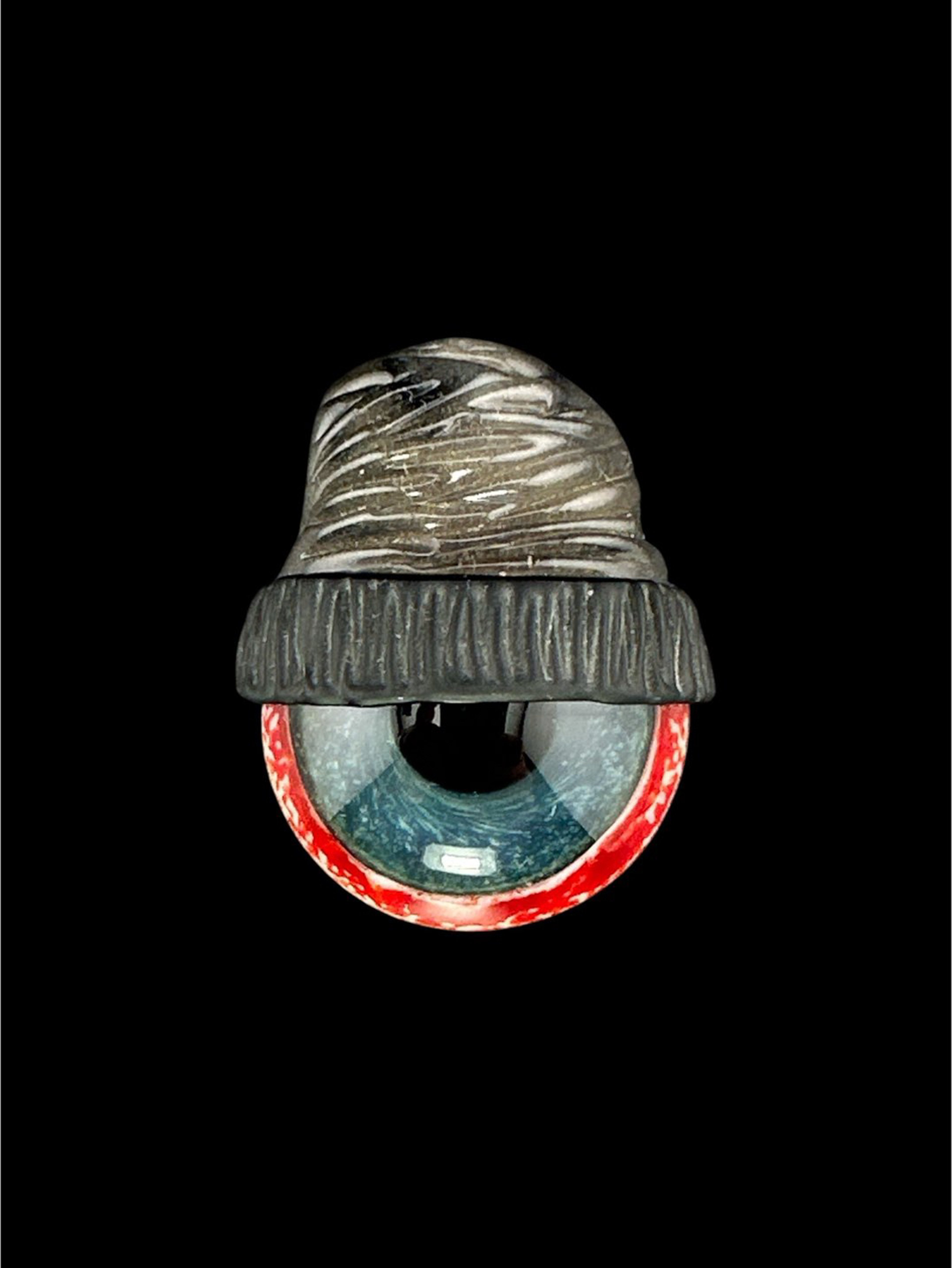 Preview pic of Brand New Junkie Glass Regular Size Eyeball With Gray Beanie Pendant