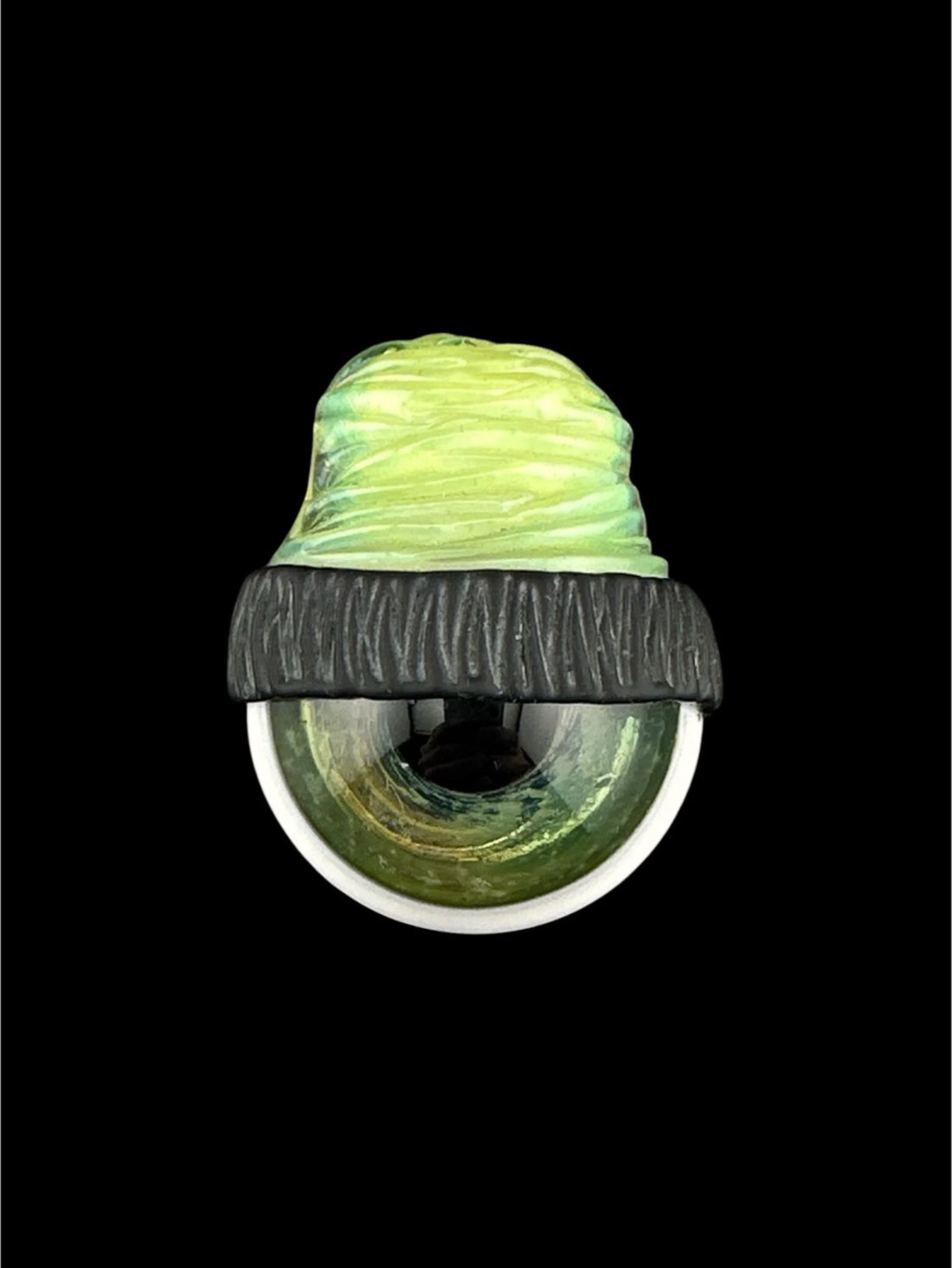 Preview pic of Brand New Junkie Glass Regular Size Eyeball With Slime Green Beanie Pendant