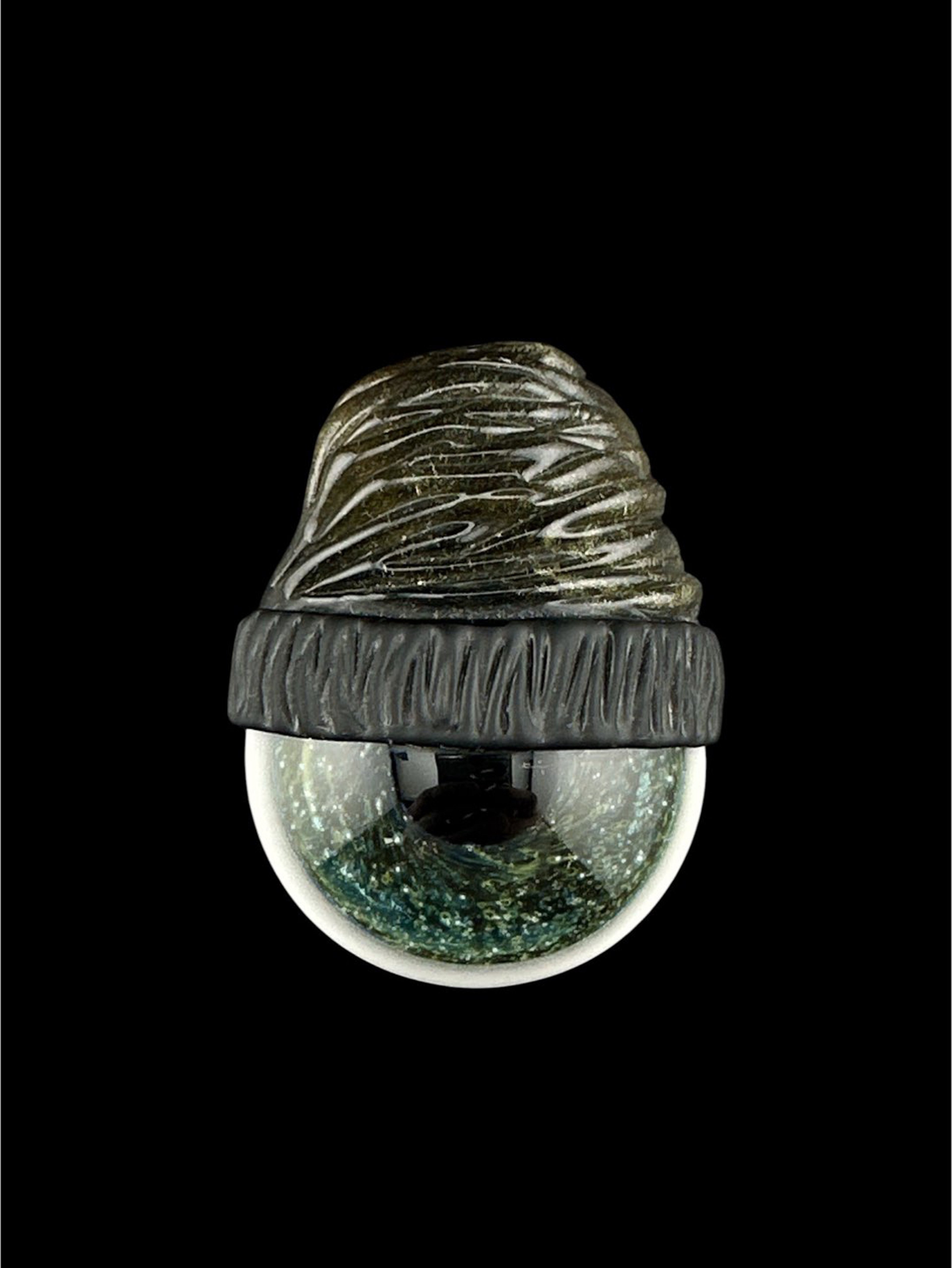 Preview pic of Brand New Junkie Glass Regular Size Eyeball With Bronze Beanie Pendant