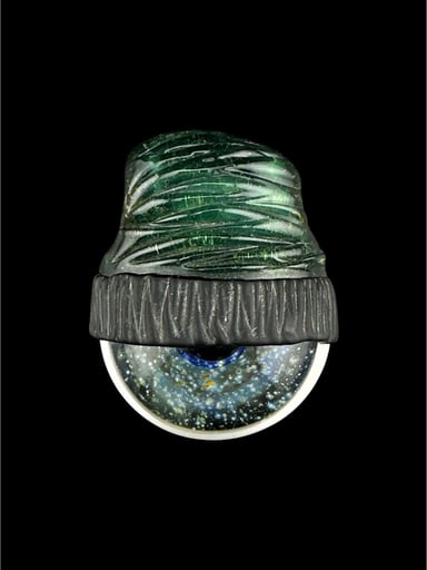 Preview pic of Brand New Junkie Glass Regular Size Eyeball With Green Beanie Pendant