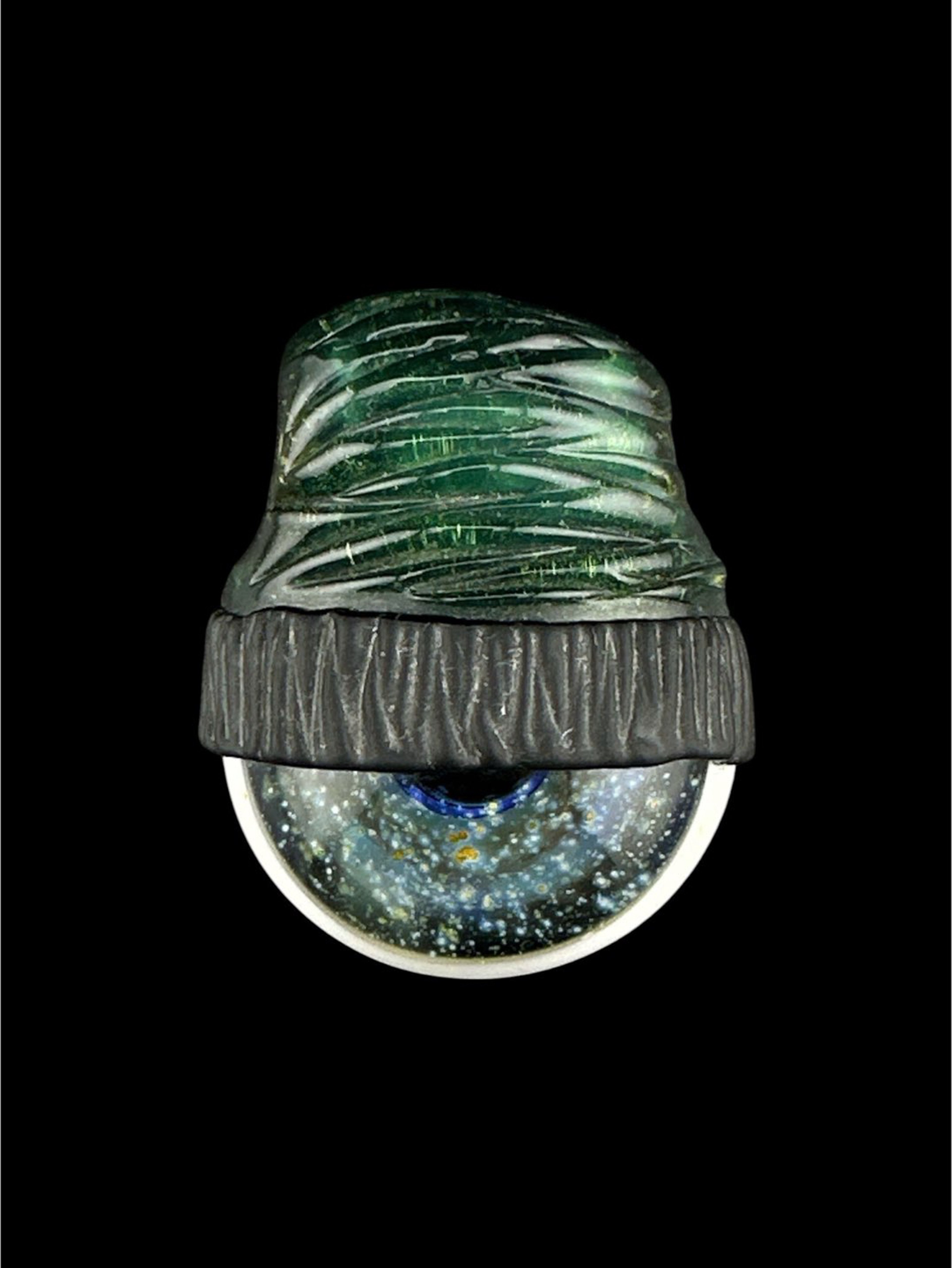 Preview pic of Brand New Junkie Glass Regular Size Eyeball With Green Beanie Pendant