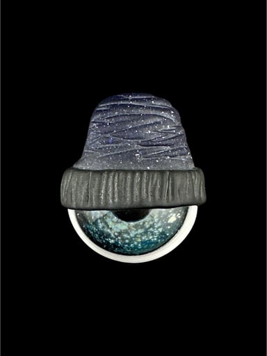 Preview pic of Brand New Junkie Glass Mini Eyeball With Blue Beanie Pendant