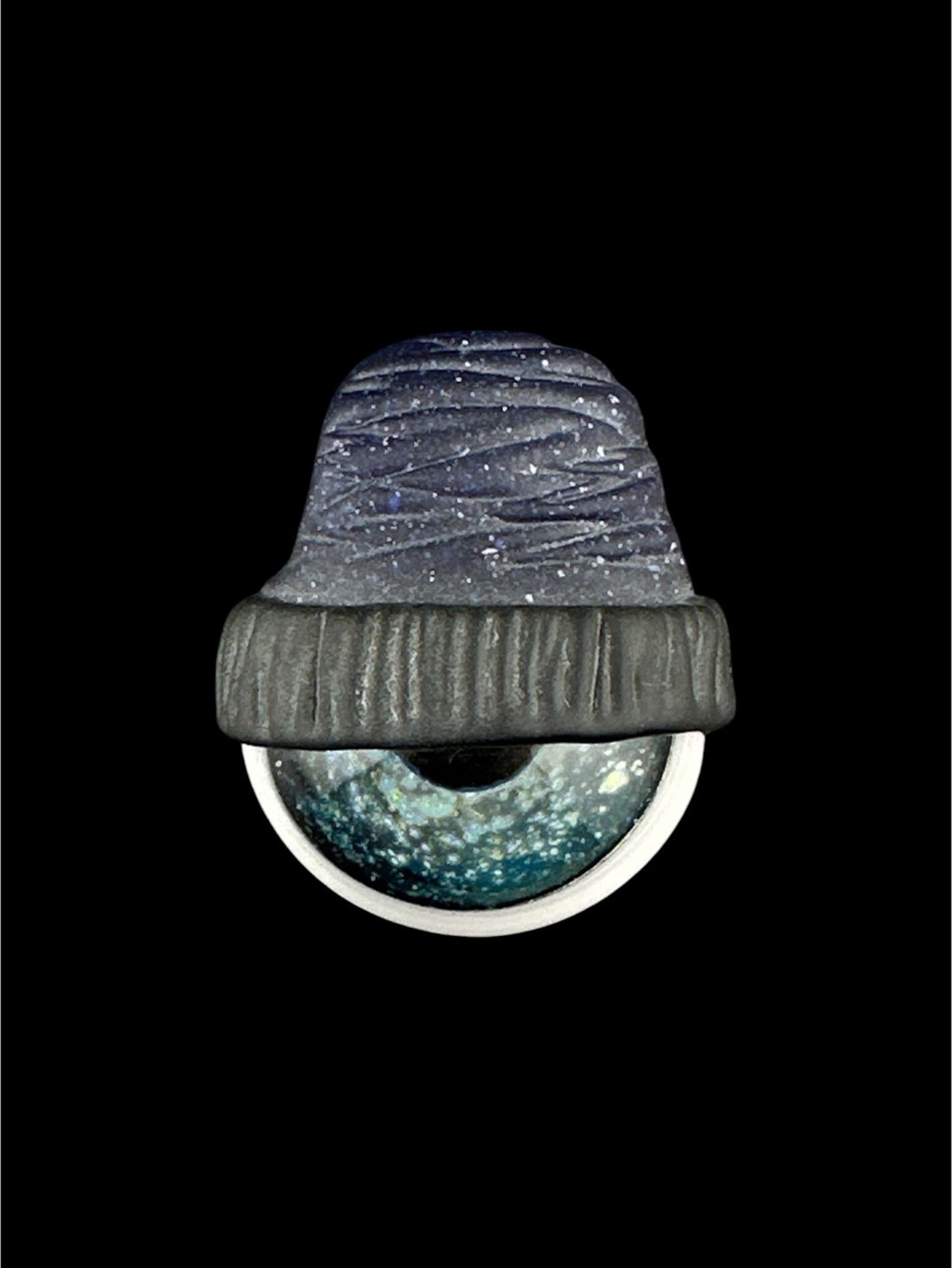 Preview pic of Brand New Junkie Glass Mini Eyeball With Blue Beanie Pendant
