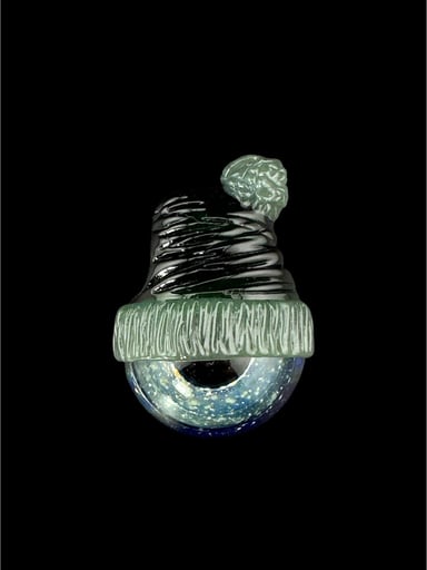 Preview pic of Brand New Junkie Glass Mini Eyeball With Black FOOFY Beanie Pendant