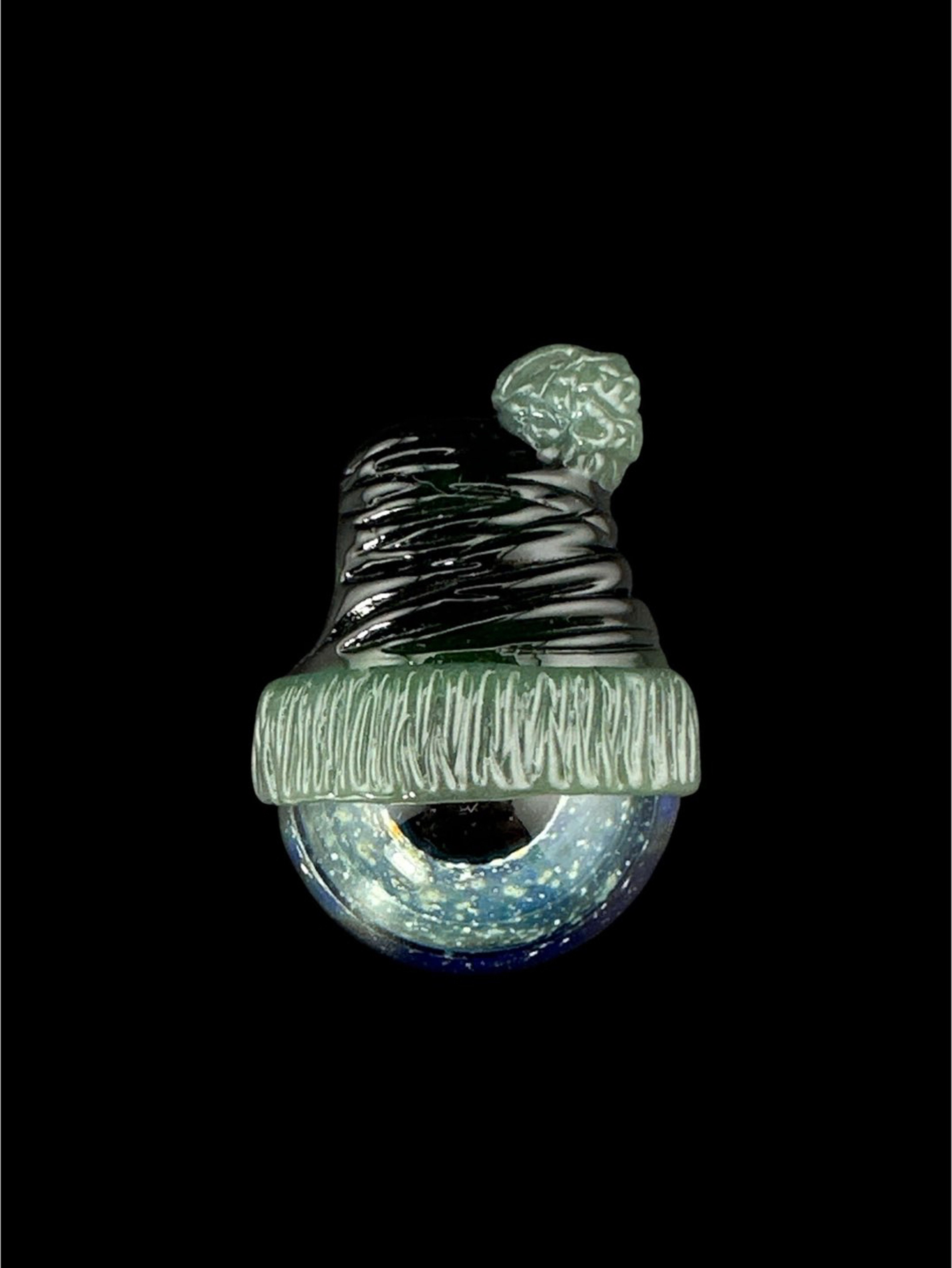 Preview pic of Brand New Junkie Glass Mini Eyeball With Black FOOFY Beanie Pendant