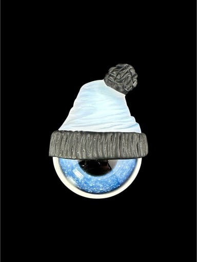 Preview pic of Brand New Junkie Glass Mini Eyeball With Blue FOOFY Beanie Pendant