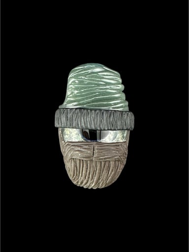 Preview pic of Brand New Junkie Glass Bearded Eyeball With Green Beanie Pendant