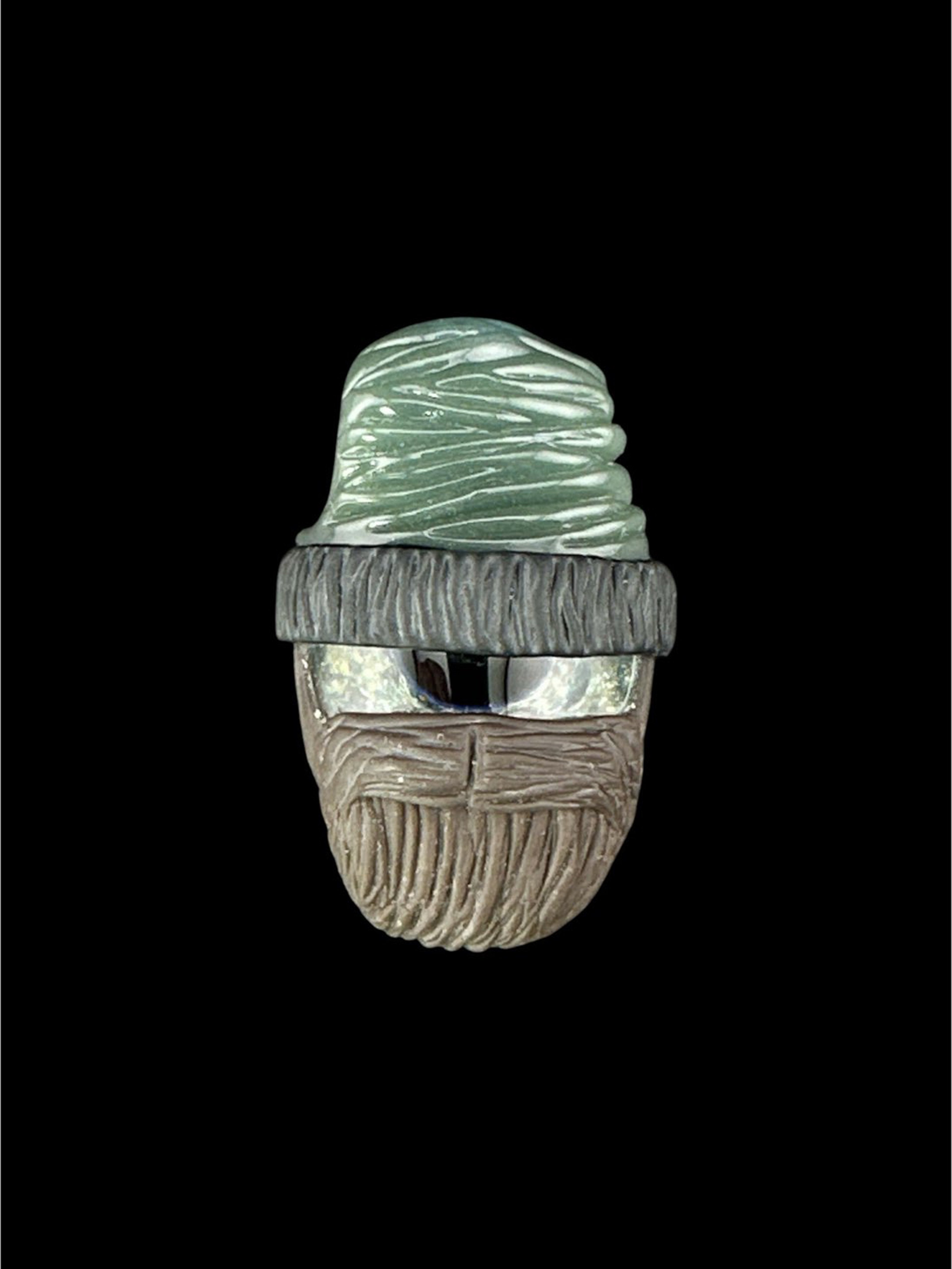 Preview pic of Brand New Junkie Glass Bearded Eyeball With Green Beanie Pendant
