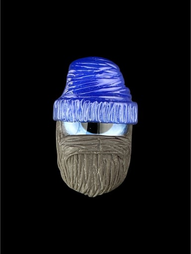 Preview pic of Brand New Junkie Glass Bearded Eyeball With Blue Beanie Pendant