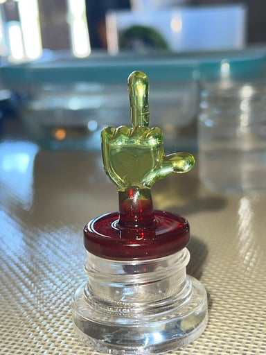 Preview pic of DF glass citrine middle finger/pomegranate bottom control tower cap