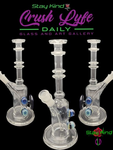 Preview pic of BeerGlass 9-Inch Clear Straight Tube With Cobalt Blue Choas Disc And Accents