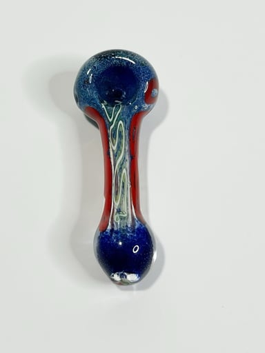 Preview pic of 4"  Spoon Smoking Glass Hand Pipe w/ Bowl Blue Red White