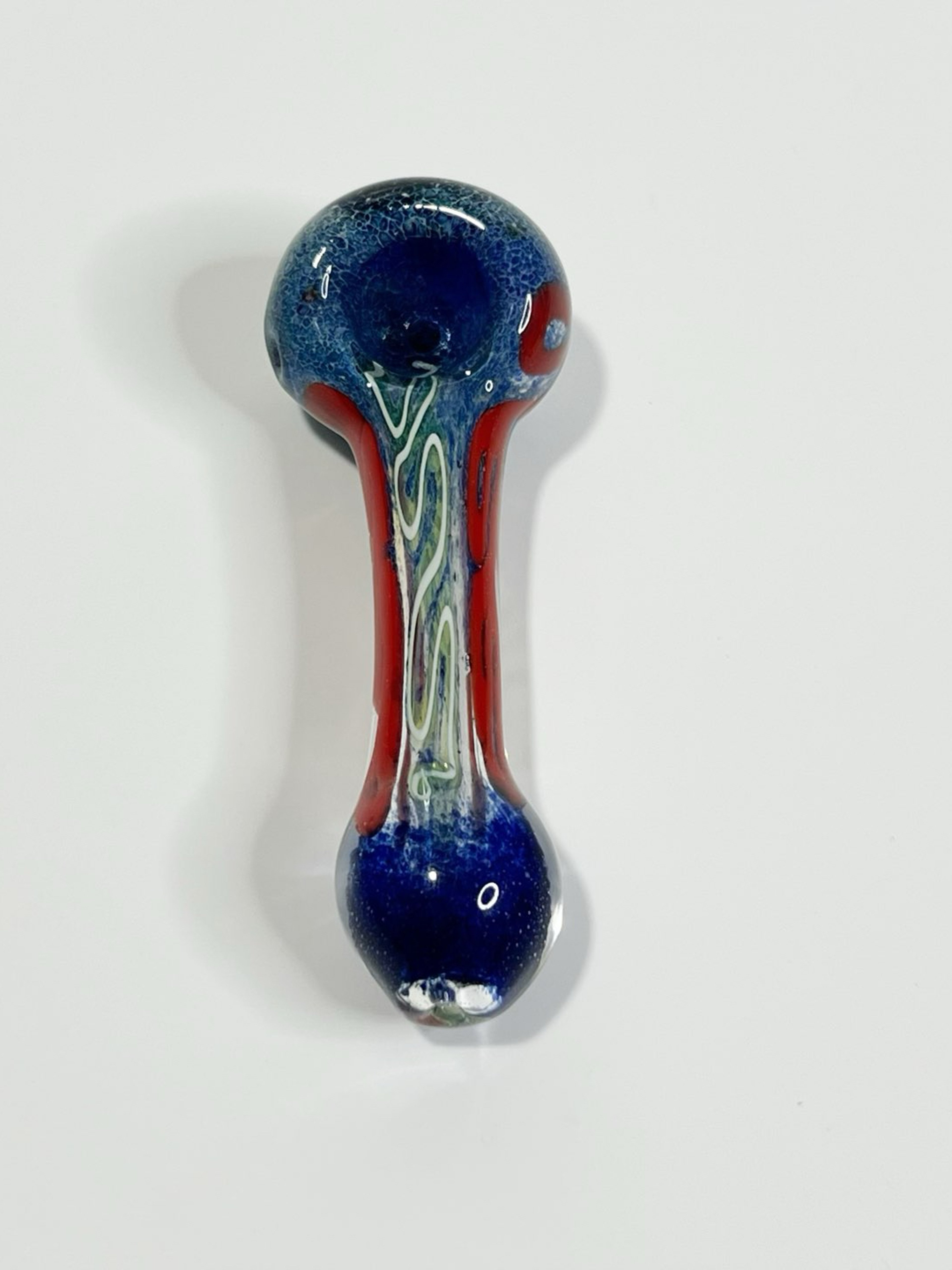 Preview pic of 4"  Spoon Smoking Glass Hand Pipe w/ Bowl Blue Red White