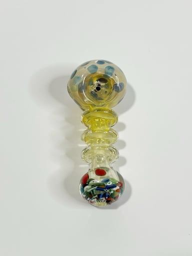 Preview pic of 3.5"  TOBACCO Spoon Smoking Glass Hand Pipe w/ Bowl Polka Dot Blue Clear Multi