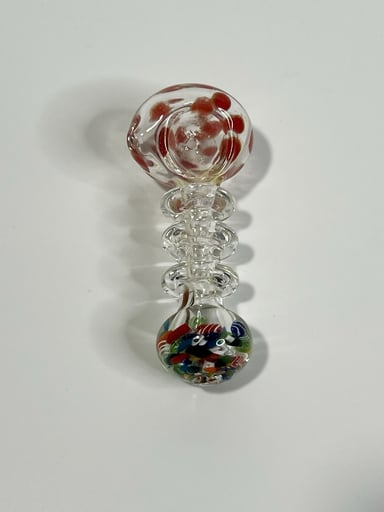 Preview pic of 3.5"  TOBACCO Spoon Smoking Glass Hand Pipe w/ Bowl Polka Dot Red Clear Multi