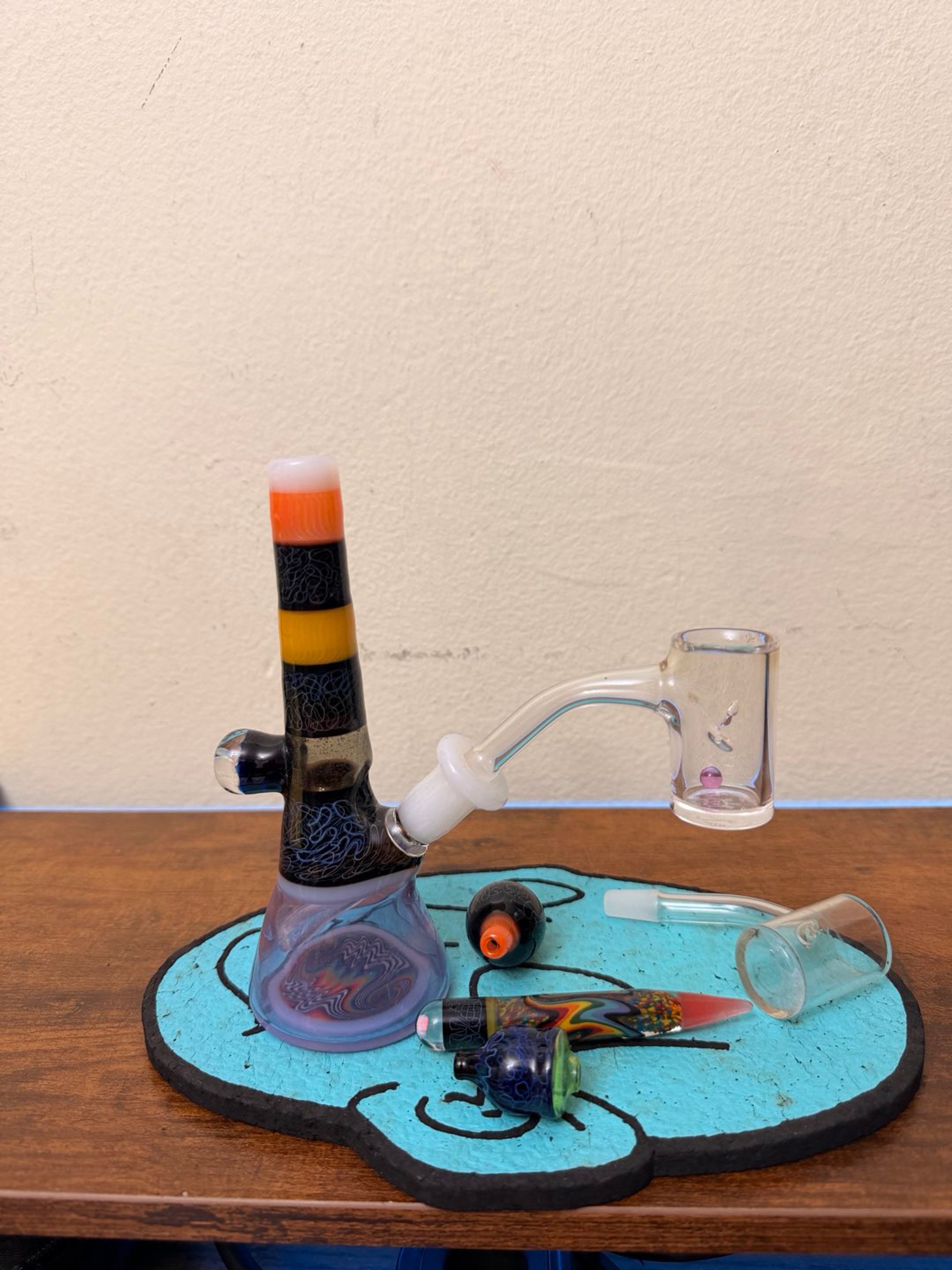 Preview pic of Chuck B Glass Mini Tube Wig Wag Bottom & CFL & Opal Dabber Carb Cap Set 10mm With Bear Quartz Auto Spin Pro Banger and Terp pearl and Extras