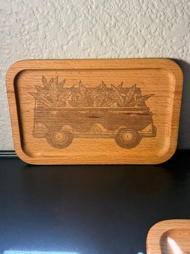 Preview pic of natural beech wood etched rolling tray ( bus / vanlife ) 8x5 inches