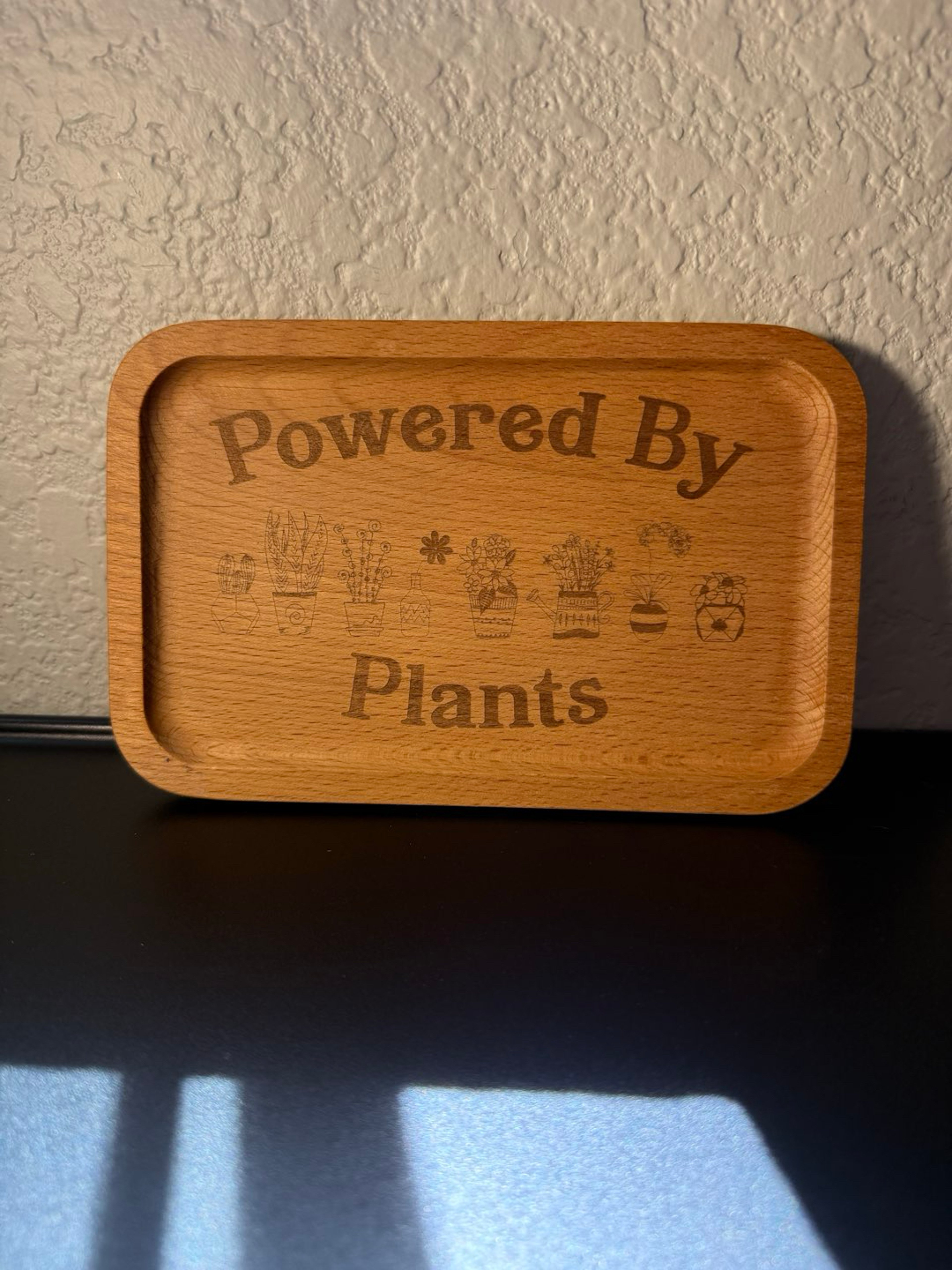 Preview pic of “powered by plants” natural wood rolling tray
