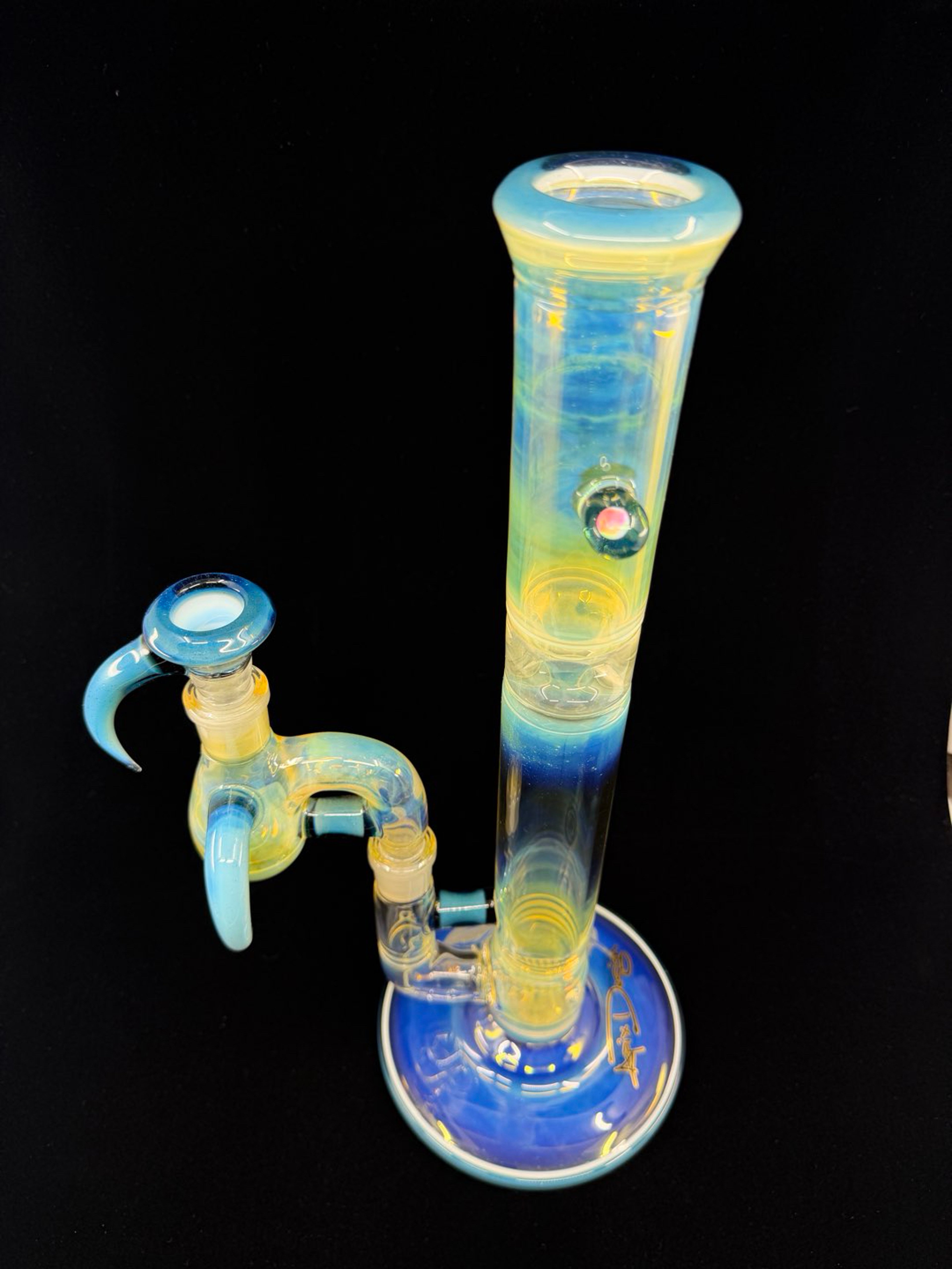 Preview pic of 16” Blue Stardust Over Ghost White Stemline With Worked Bowl and Ashcatcher