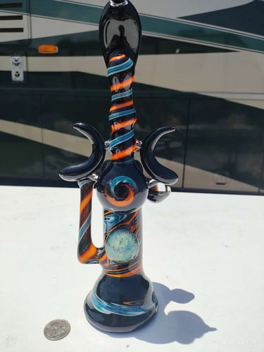 Preview pic of Signed Daddio (Daddy O) 2007 Custom Snorkel Tube | Commissioned One-Off | Implosion Marbles, Bow Tie Linework, Silver Fume Marble | American Heady Glass