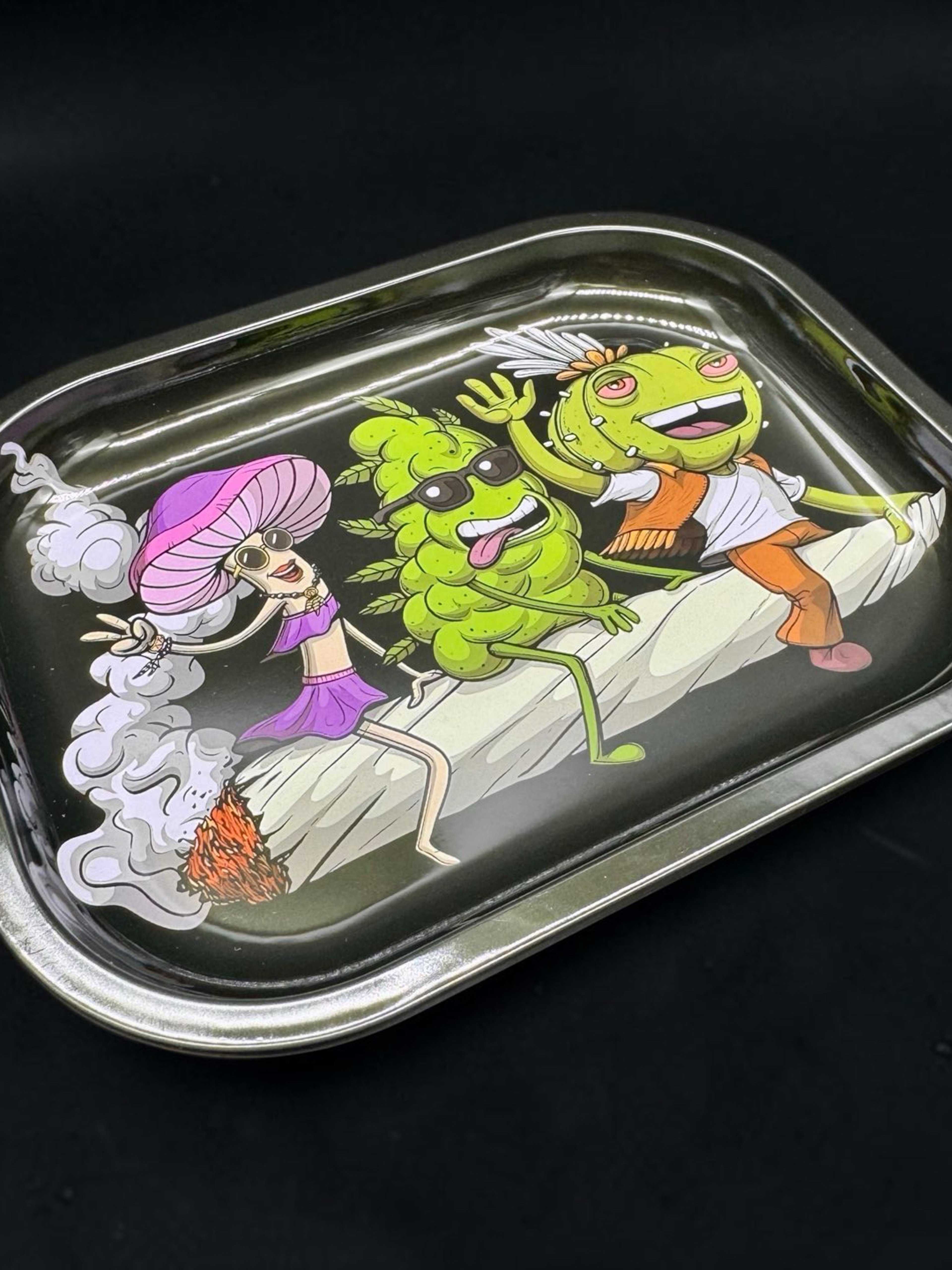 7” x 5.5” Metal Rolling Tray – Cartoon Forest Friends Design | Durable Portable Metal Tray image 0