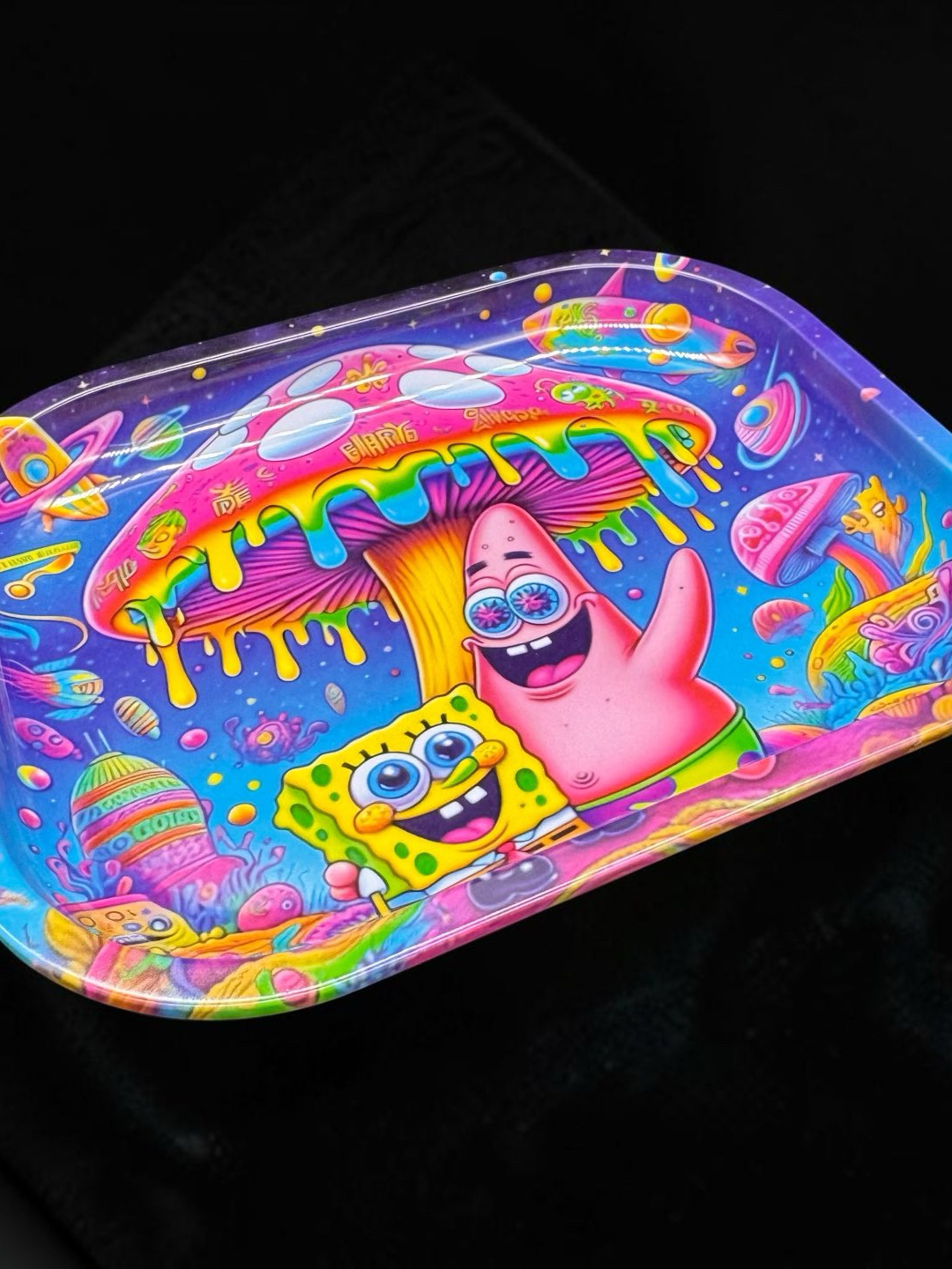7” x 5.5” Metal Rolling Tray – Cosmic Cartoon Adventure Design | Durable Portable Metal Tray image 0