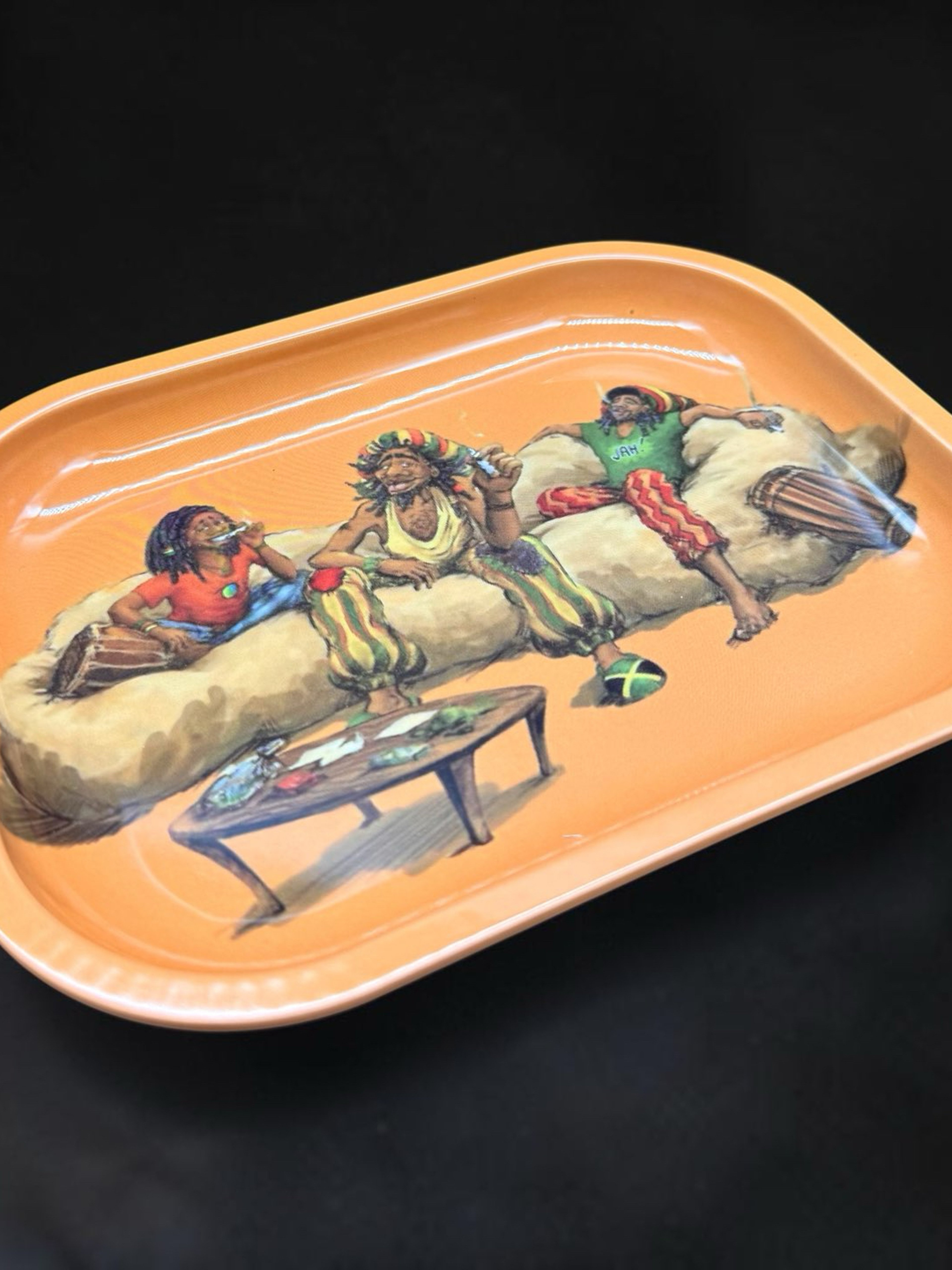 7” x 5.5” Metal Rolling Tray – Island Vibes Artwork Design | Durable Portable Metal Tray image 0