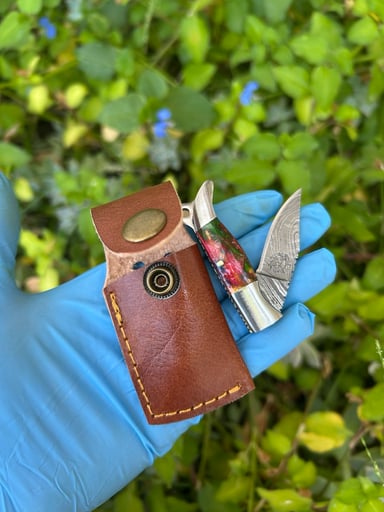 Preview pic of Damascus foldable mini knife dab tool❗️