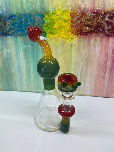 Preview pic of 9” Multil colored Beaker Bong w matching Bowl