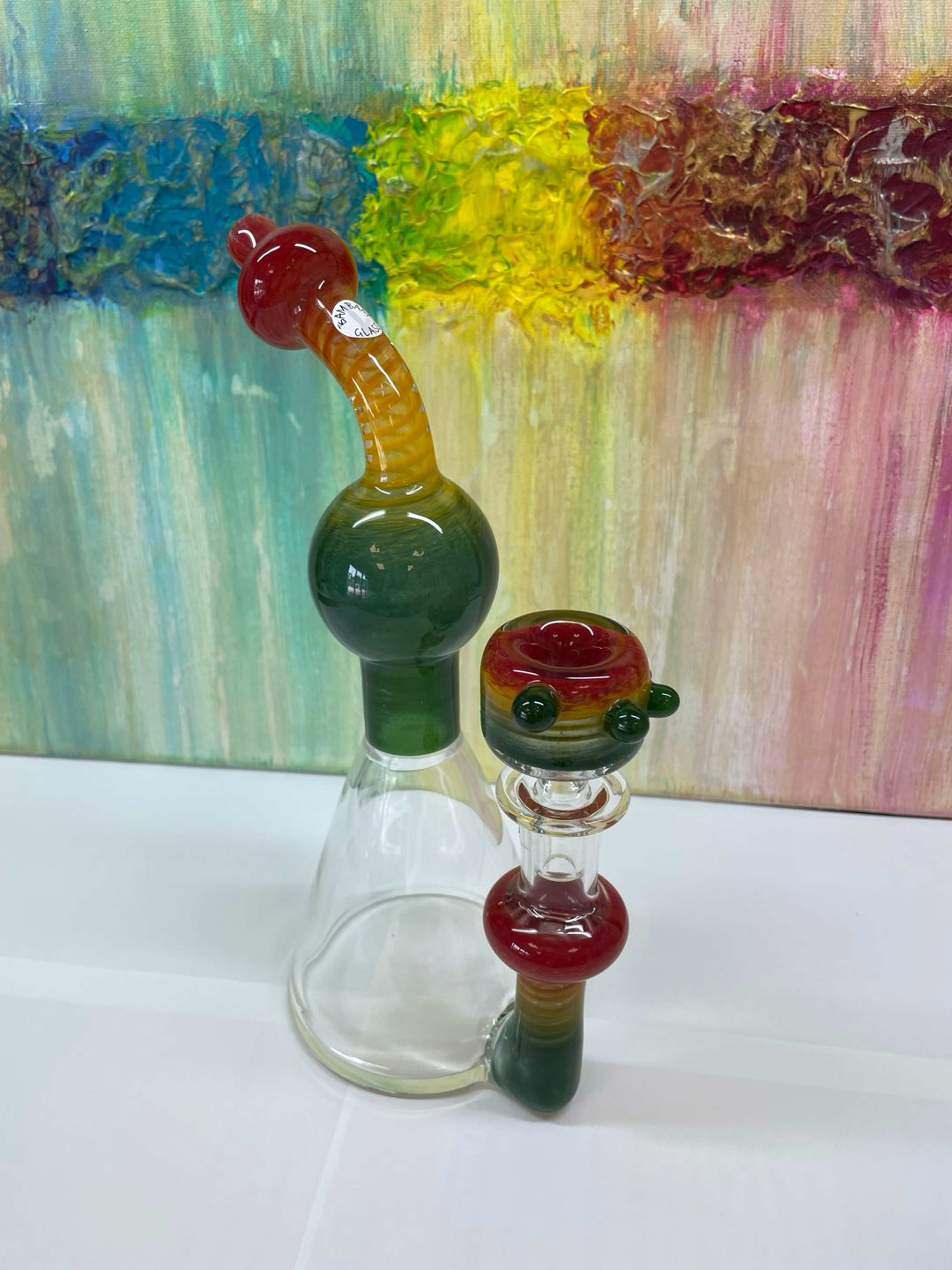 Preview pic of 9” Multil colored Beaker Bong w matching Bowl