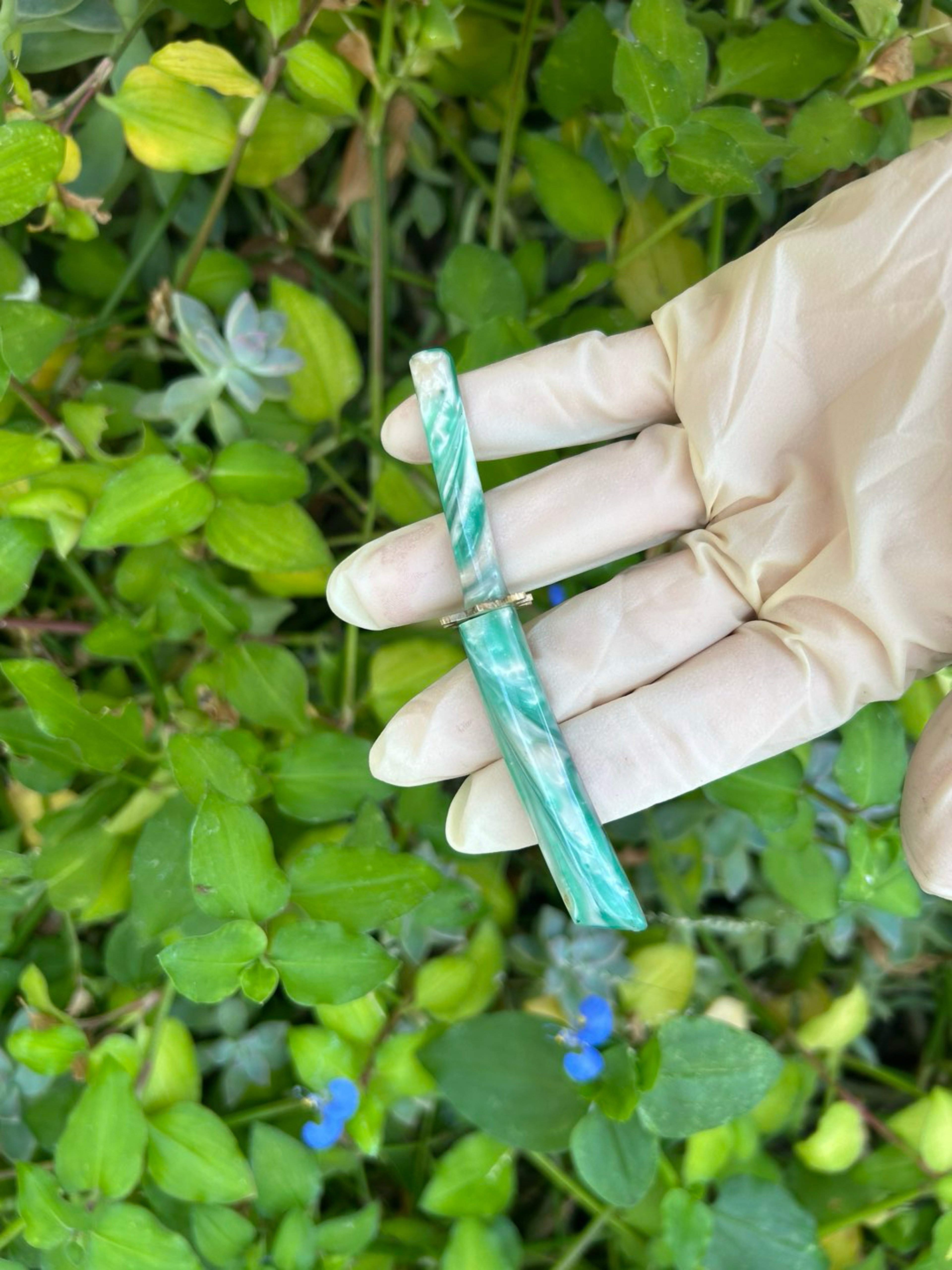 Preview pic of Damascus jade & white mini katana dab tool❗️