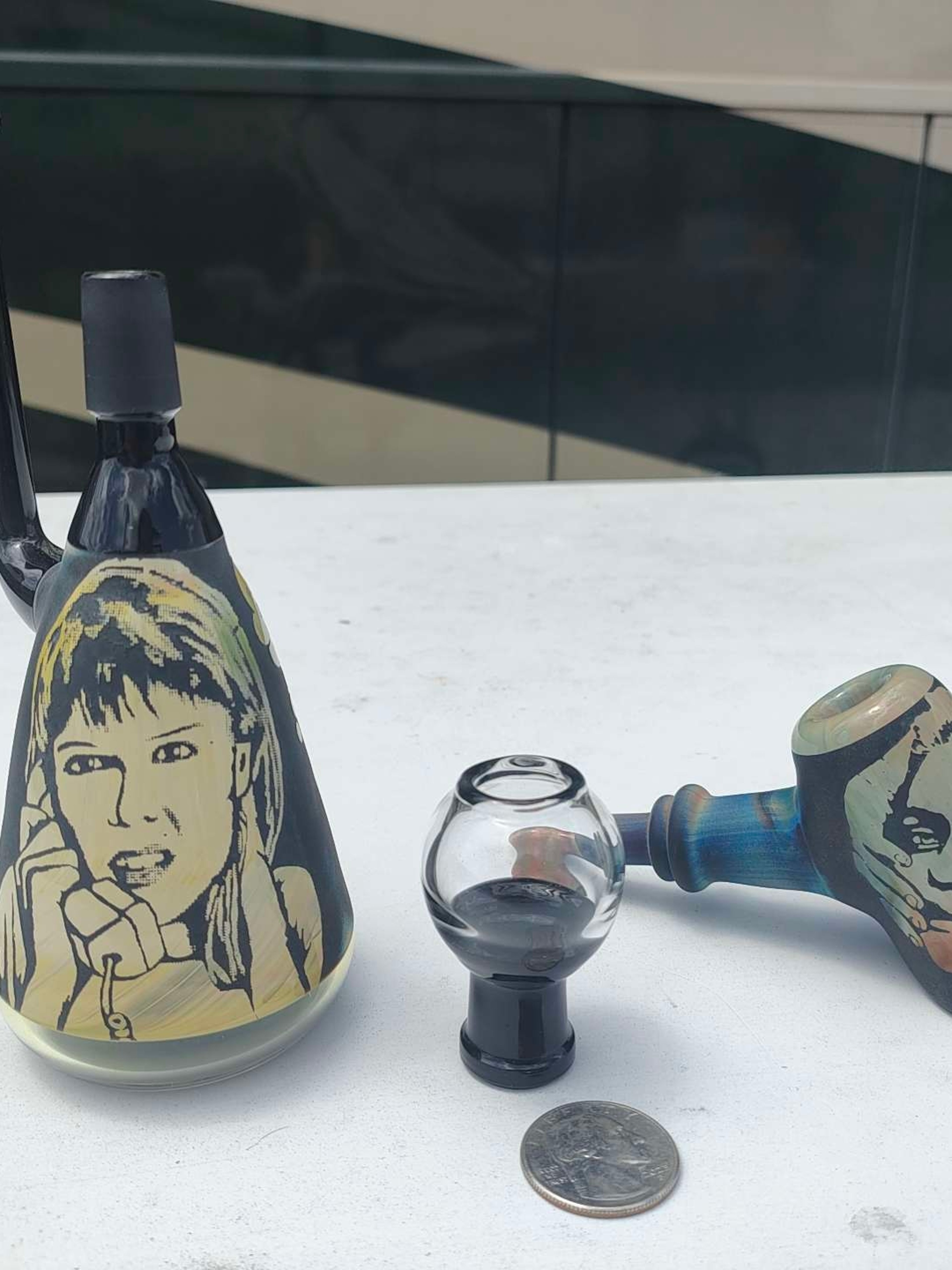 Slinger Glass Oil Rig & Slinger x Devadita Spoon Collab | Signed American Heady Glass Art | Intricate Sandblasted Designs | Rare Collector Functional Sculptures image 0