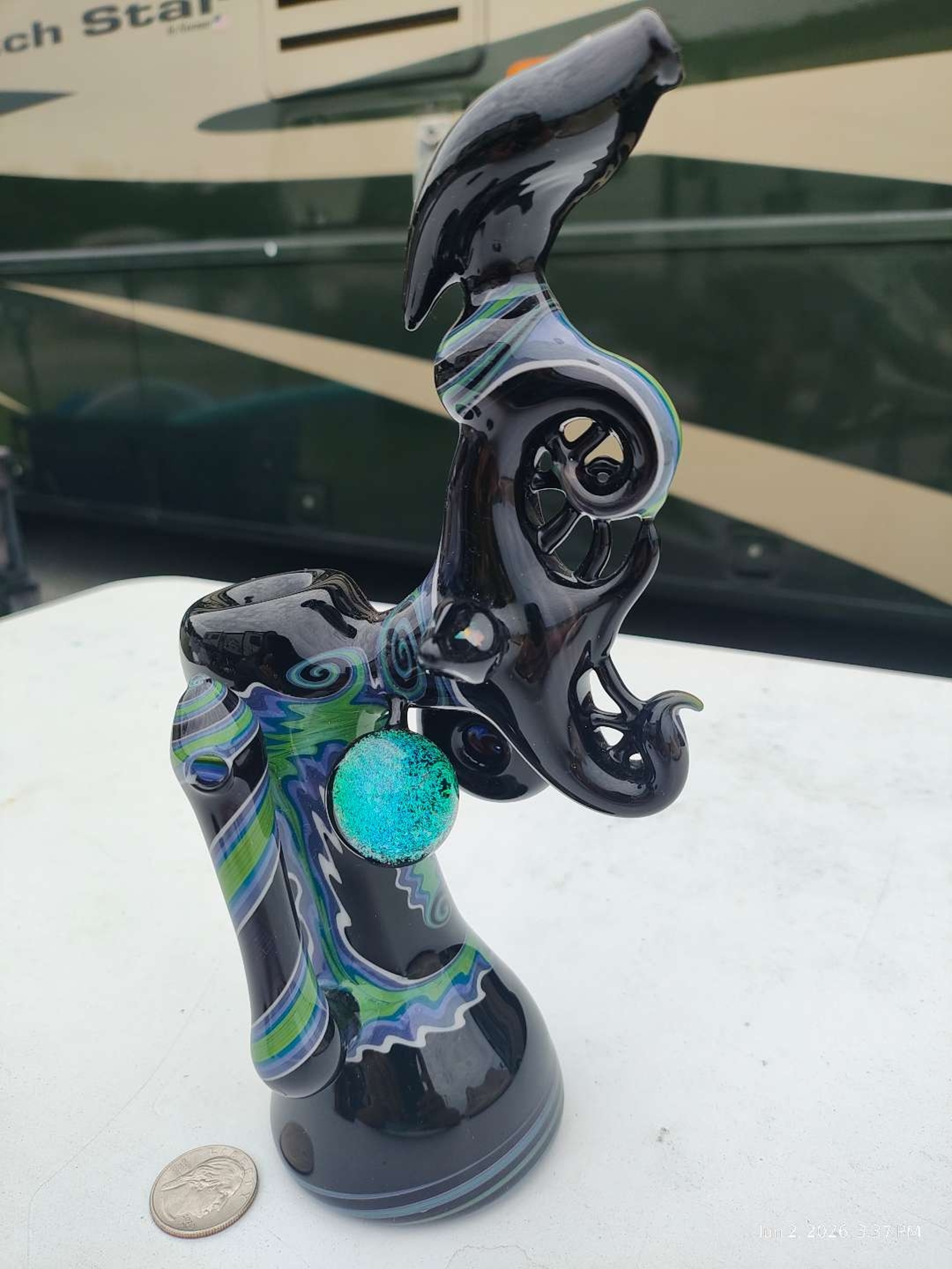 Preview pic of Daddio 2007 Signed Custom Heady Bubbler | Opal Implosion | Jason Lee Inspired | Tampa FL Glass
