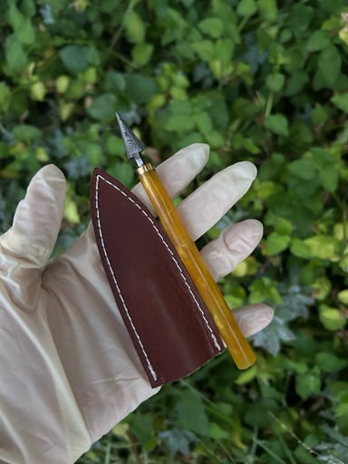 Preview pic of Damascus yellow mini spear dab tool ‼️