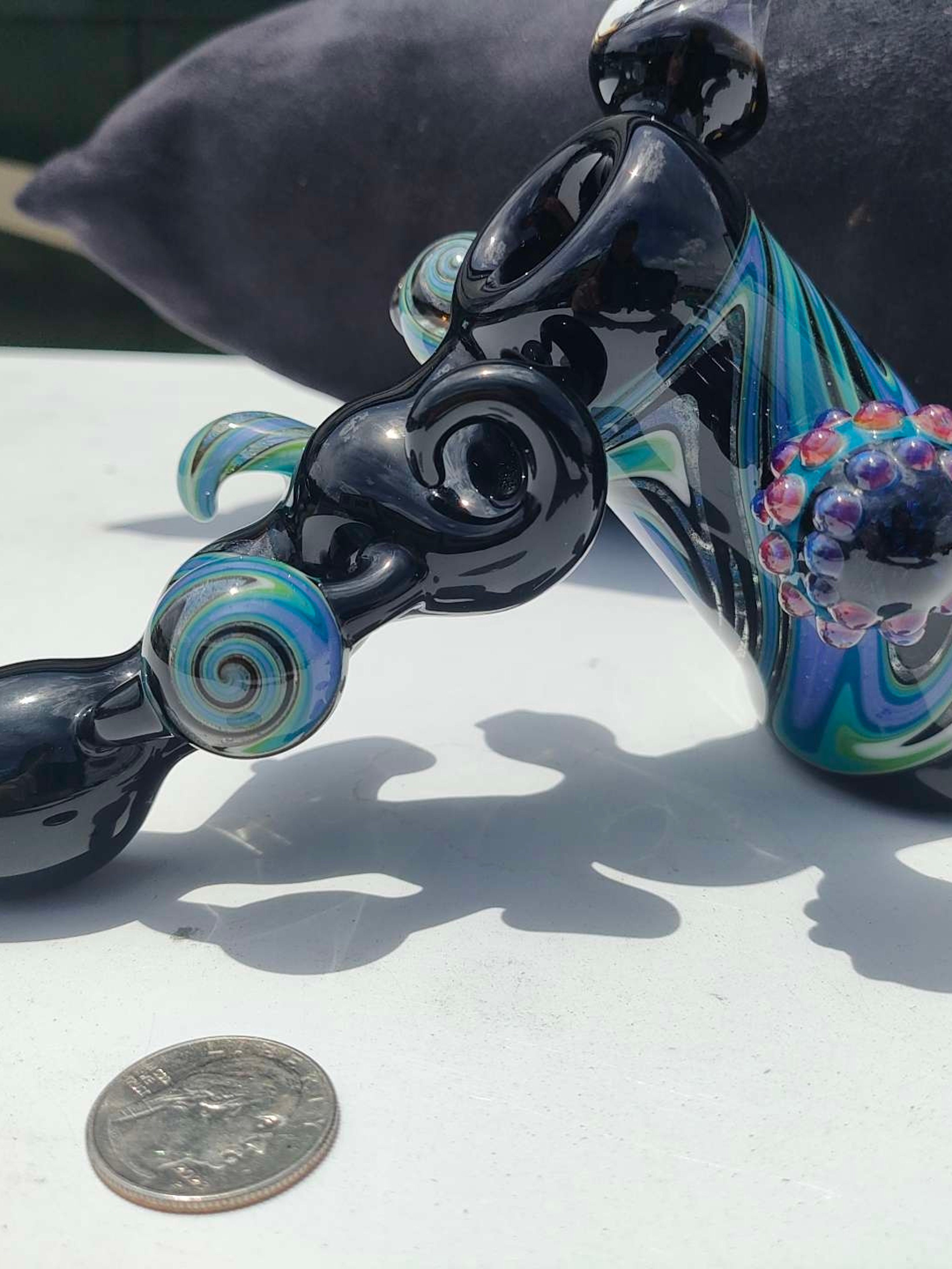 Preview pic of Signed Daddy'O 2007 Sculptural Sherlock | Encased Dichro Marble | Early American Heady Glass