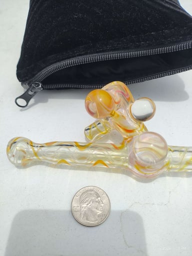 Preview pic of Signed American Studio Spoon Pipe | Silver & Gold Fumed | Internal Linework | Implosion Marble | 5"