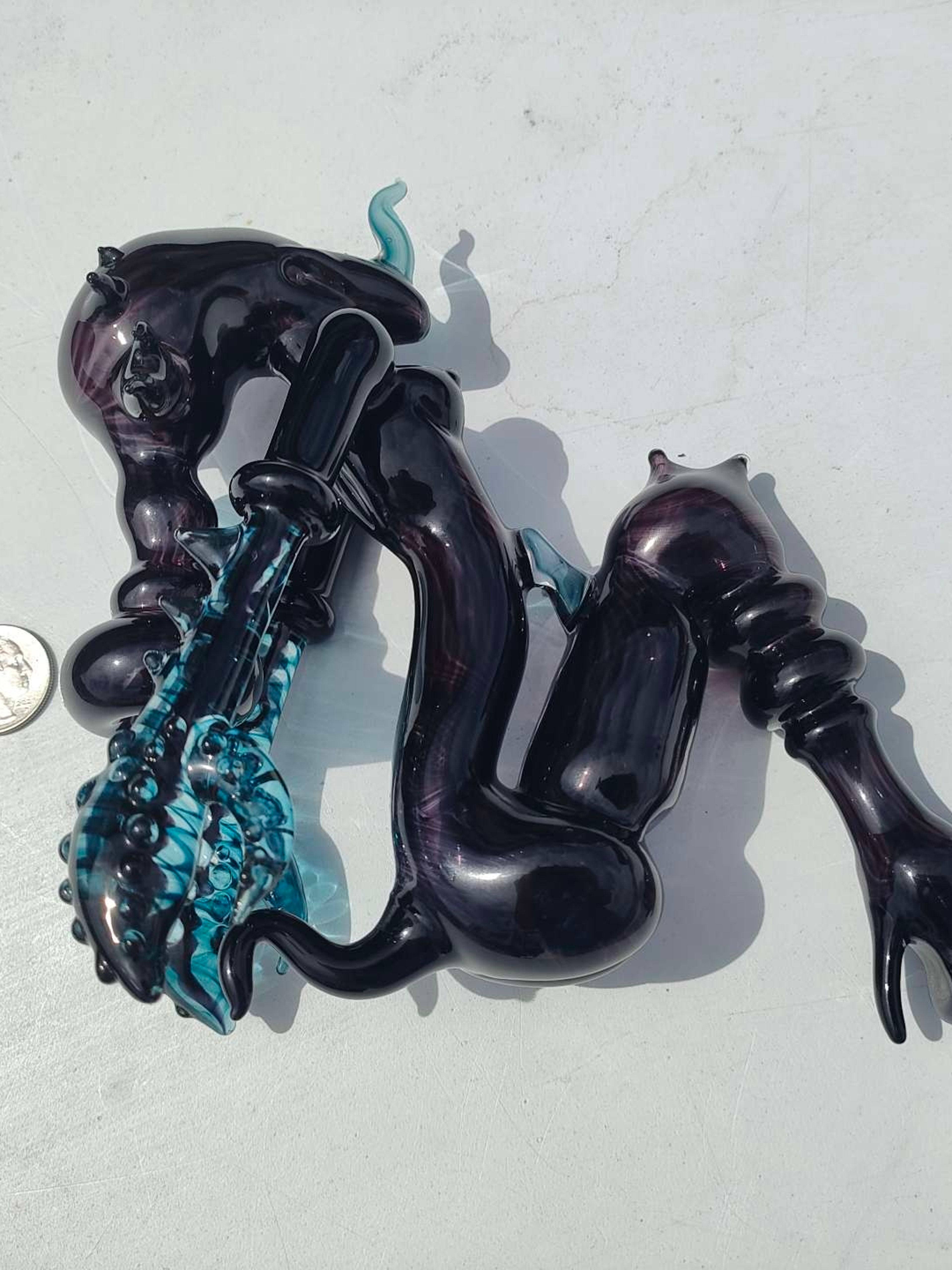 Preview pic of Signed Chaz 2009 Devil Girl Creature Rig Early American Heady Glass Sculptural Character Piece Verified Signature Rare Surreal Functional Art Collector Grade Studio Work