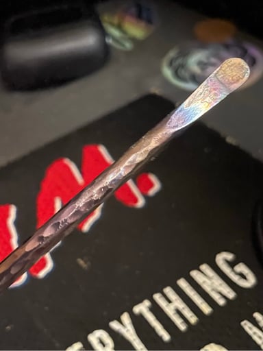 Preview pic of DunkinDabber hand hammered anodized titanium, limited to 25! Very thin titanium tip dab tool.