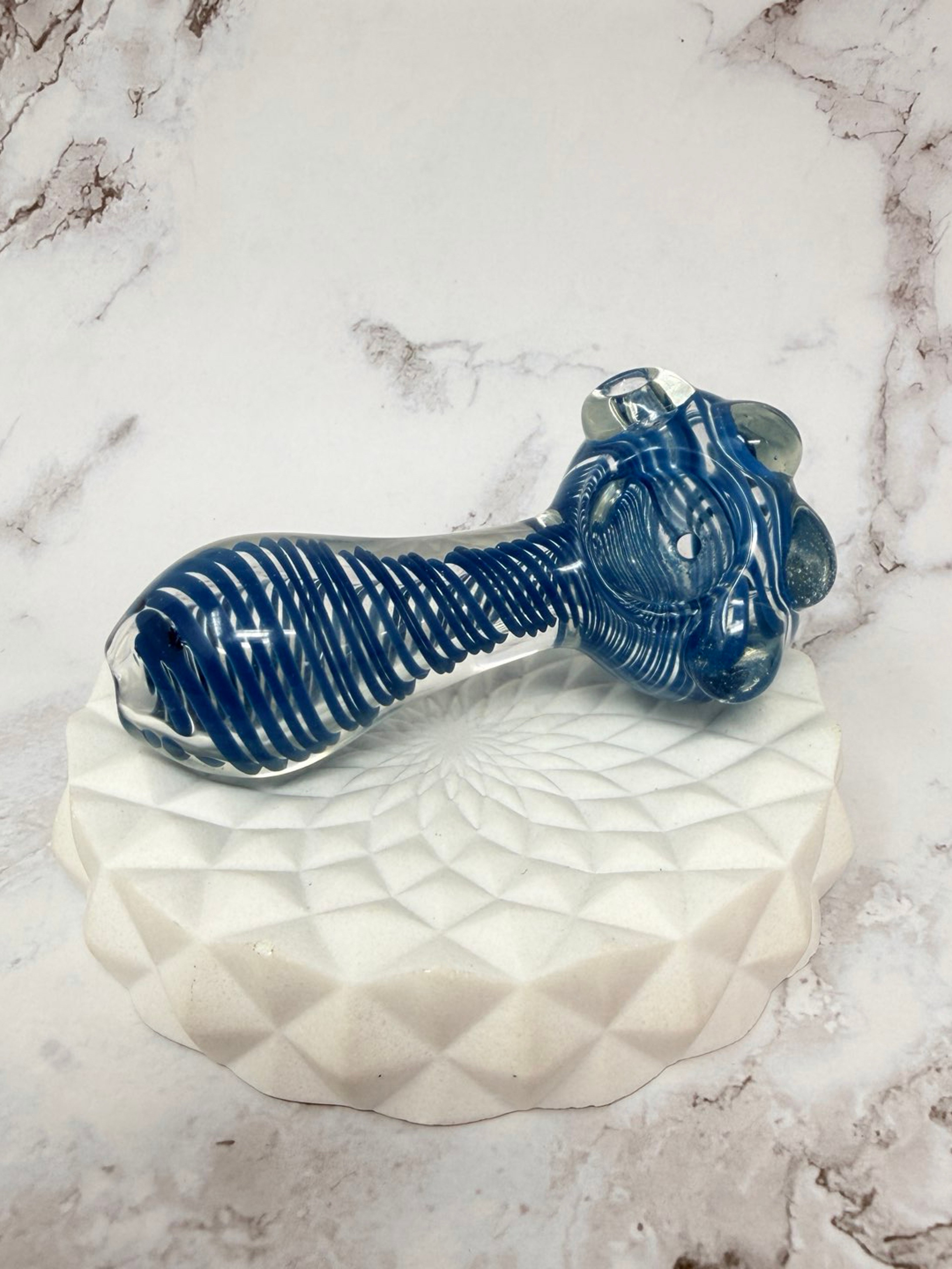 4” Handmade Thick Heavy Blue Swirl Glass Pipe image 0