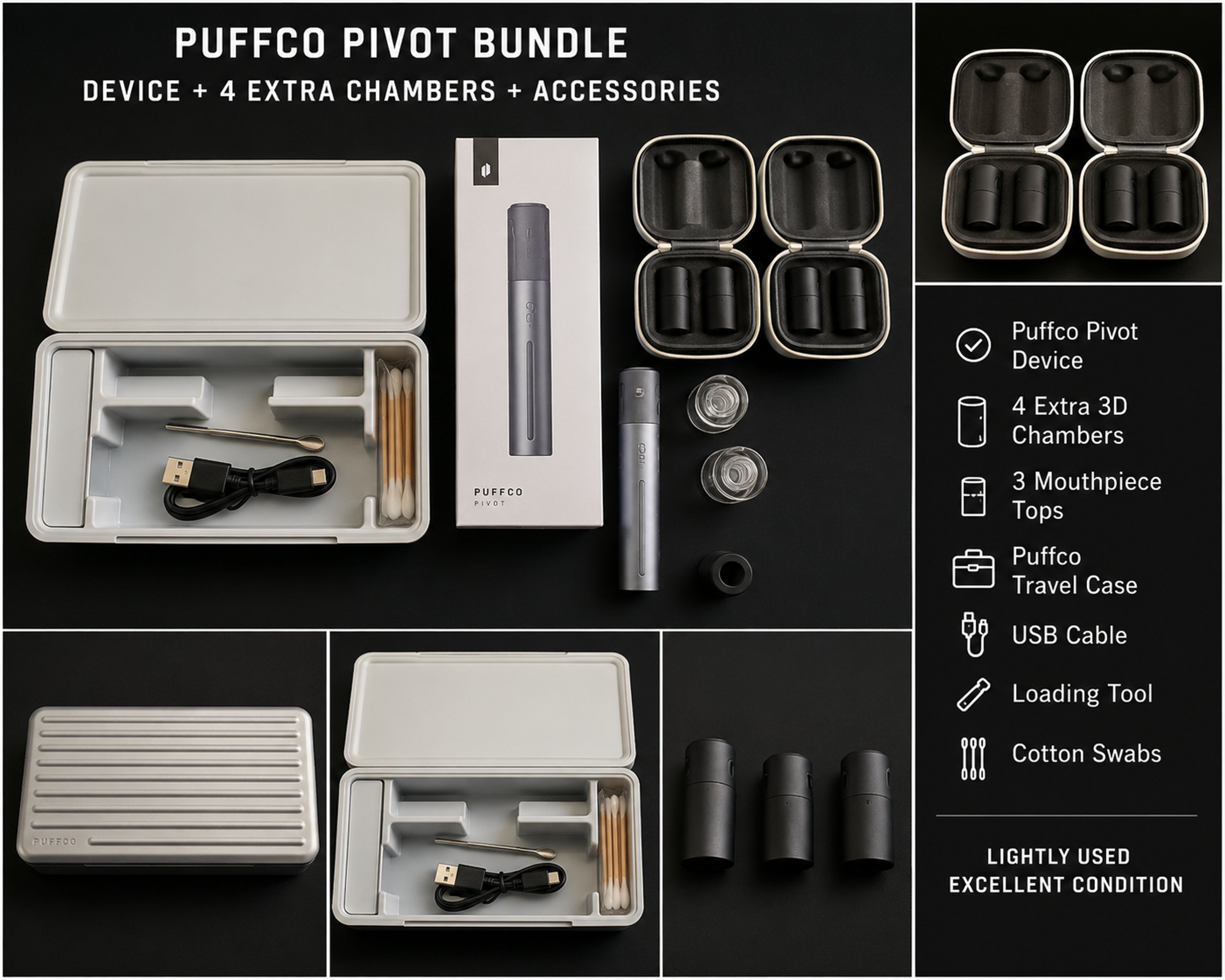 Puffco Pivot Bundle + 5 Chambers + 2 Glass + 1 ceramic Tops + Travel Case image 0