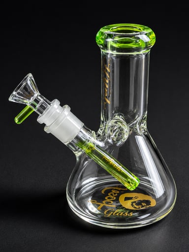 Preview pic of Hipster Mini Beaker Bong – 6” Glass Water Pipe w/ Downstem & 14mm Bowl (Green Accents)
