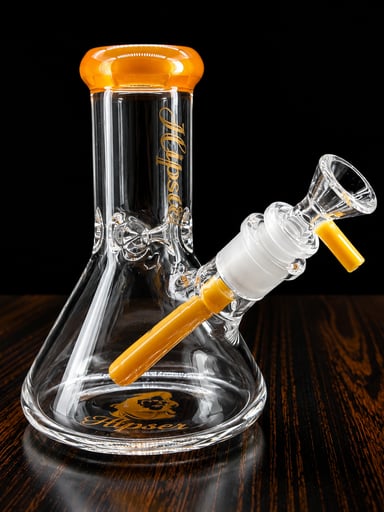 Preview pic of Hipster Mini Beaker Bong – 6” Glass Water Pipe w/ Downstem & 14mm Bowl (Orange Accents)