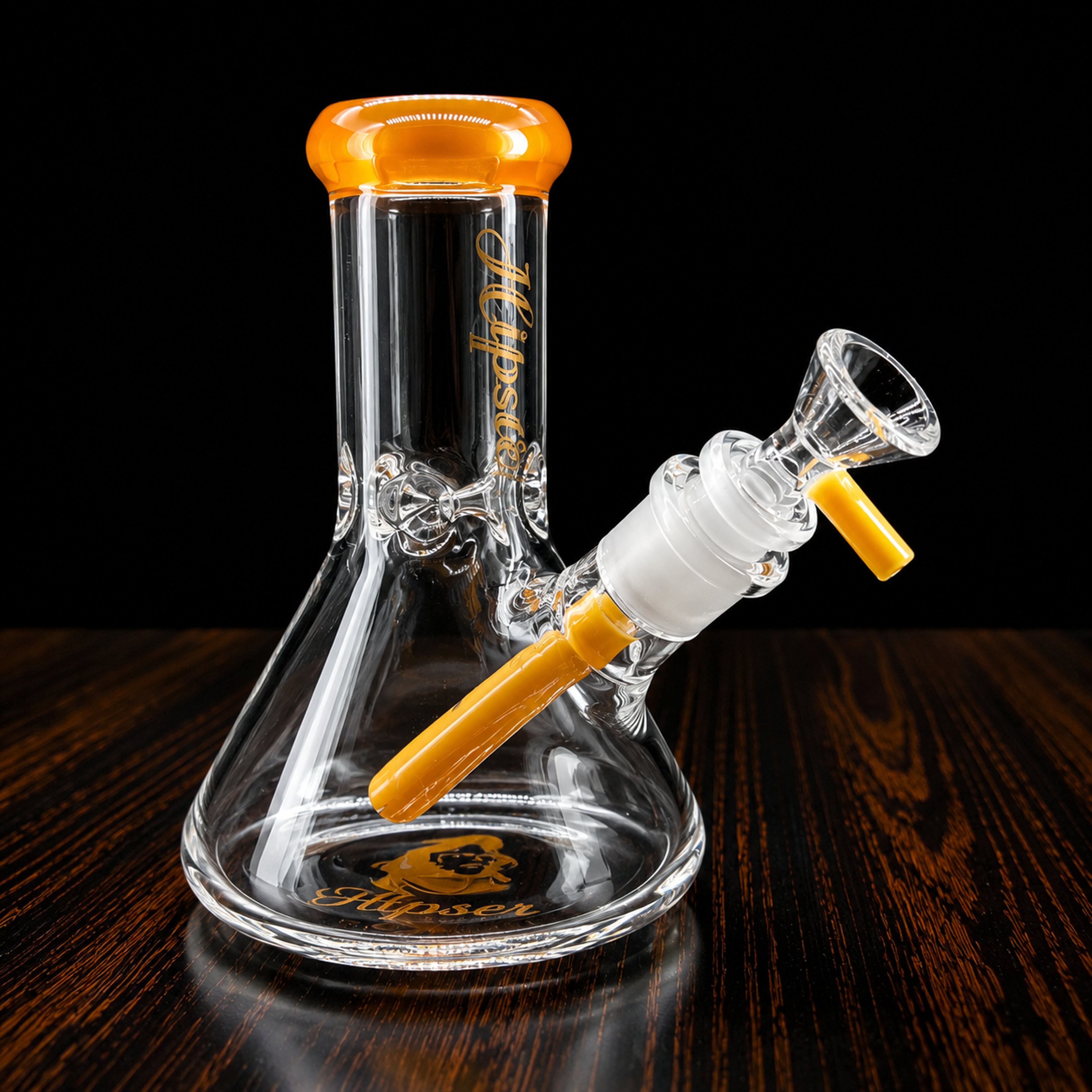 Preview pic of Hipster Mini Beaker Bong – 6” Glass Water Pipe w/ Downstem & 14mm Bowl (Orange Accents)